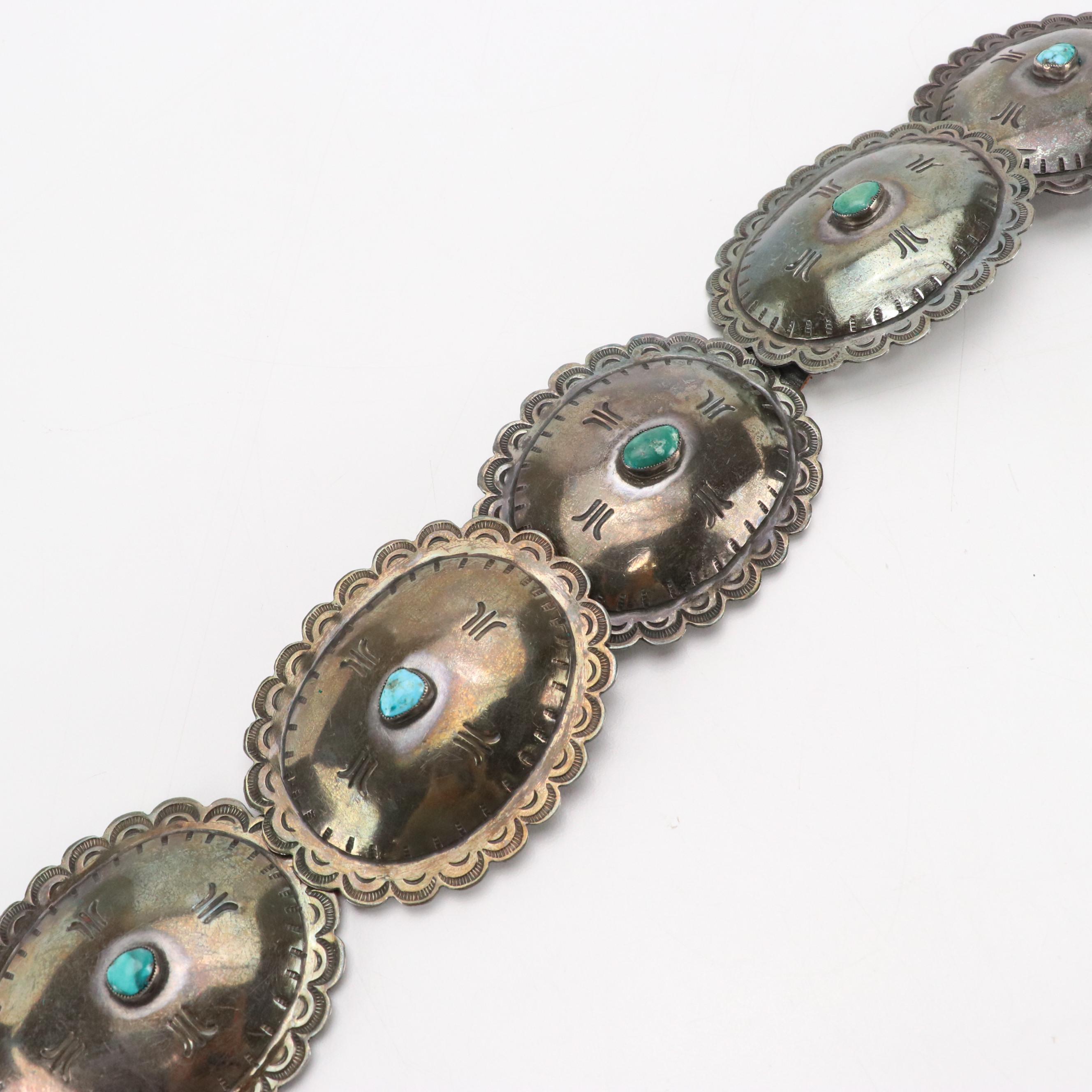 Southwestern Sterling Silver Turquoise Concho Belt