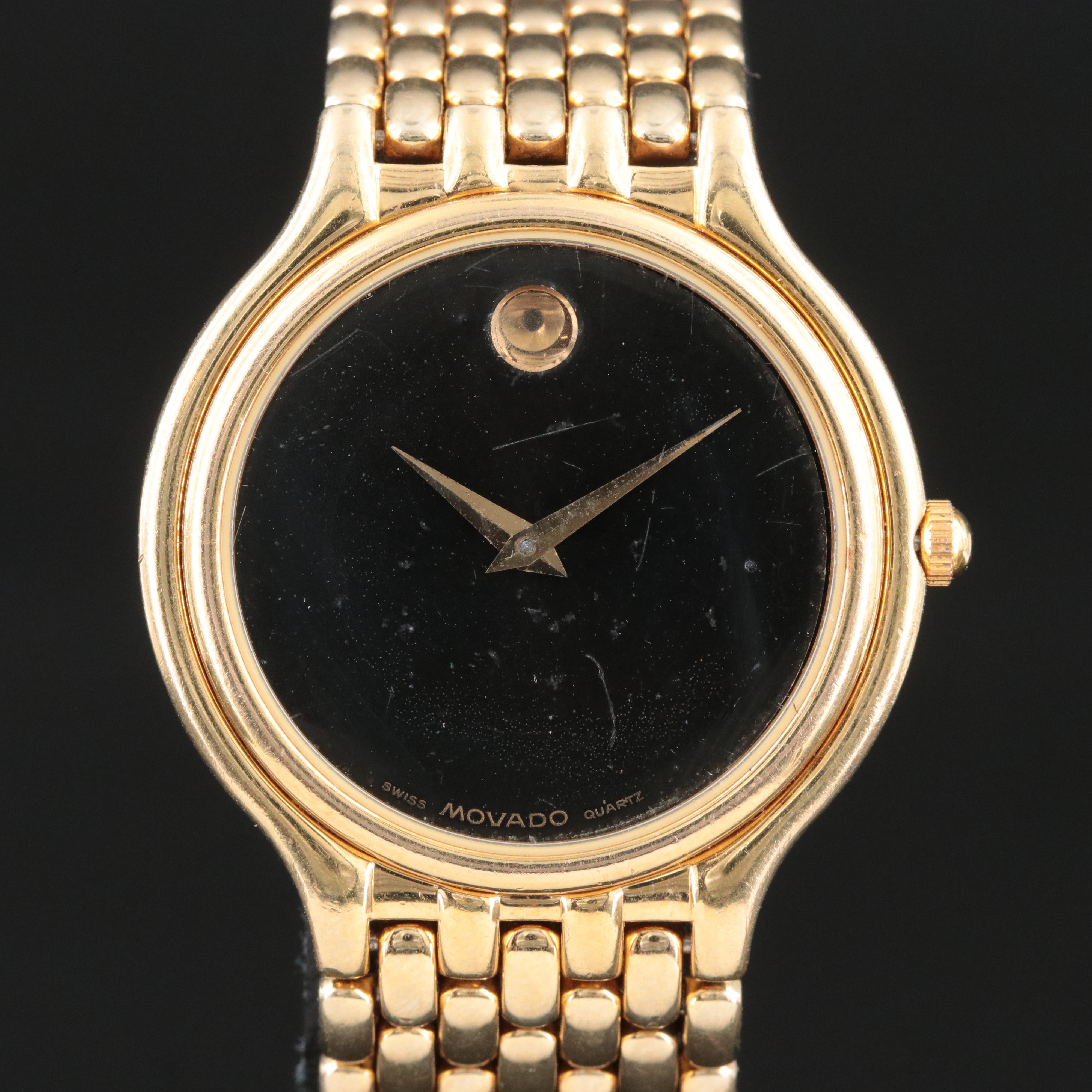 Movado Black Dial Museum Gold Tone Stainless Steel Watch