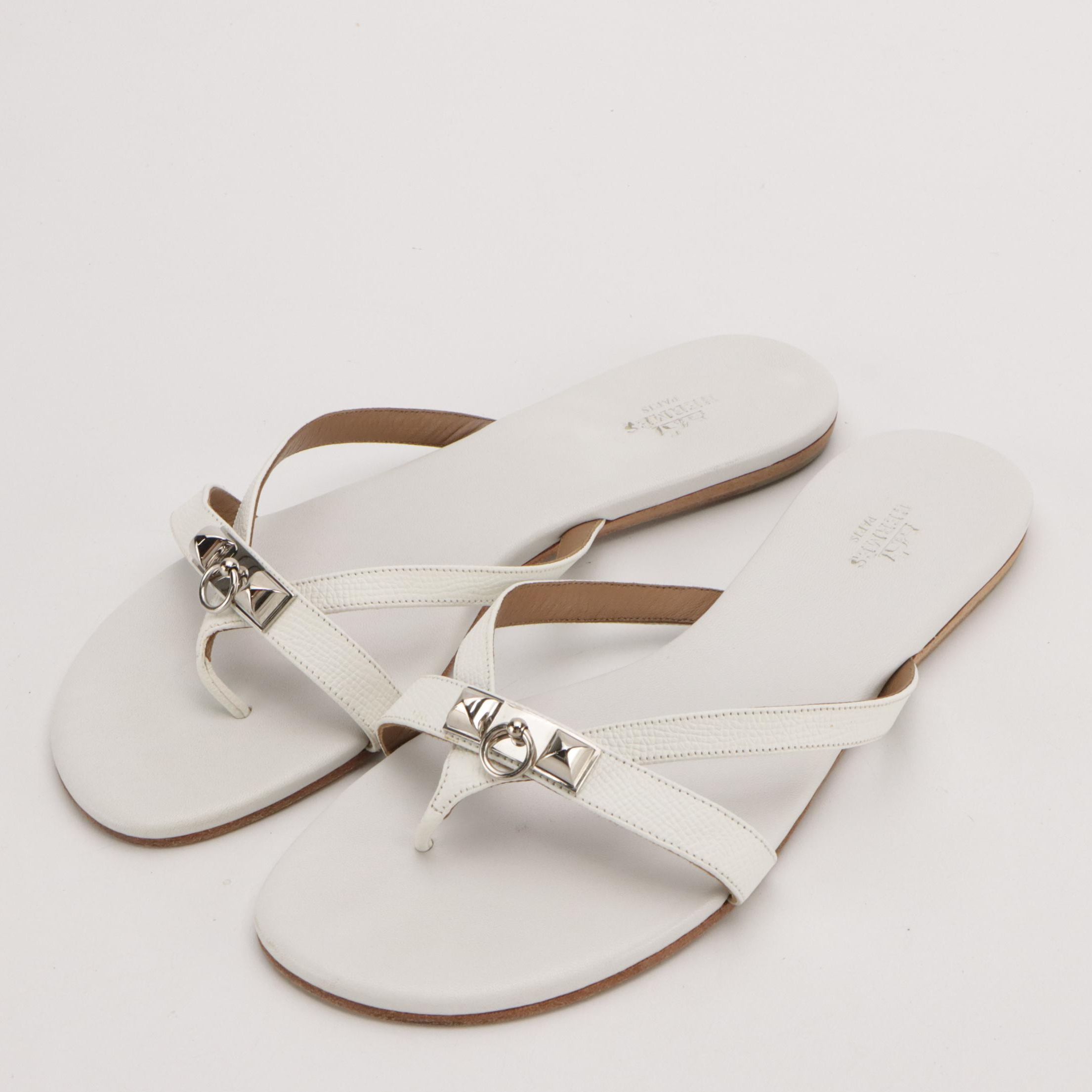 Hermès Corfou Thong Sandals in White Leather