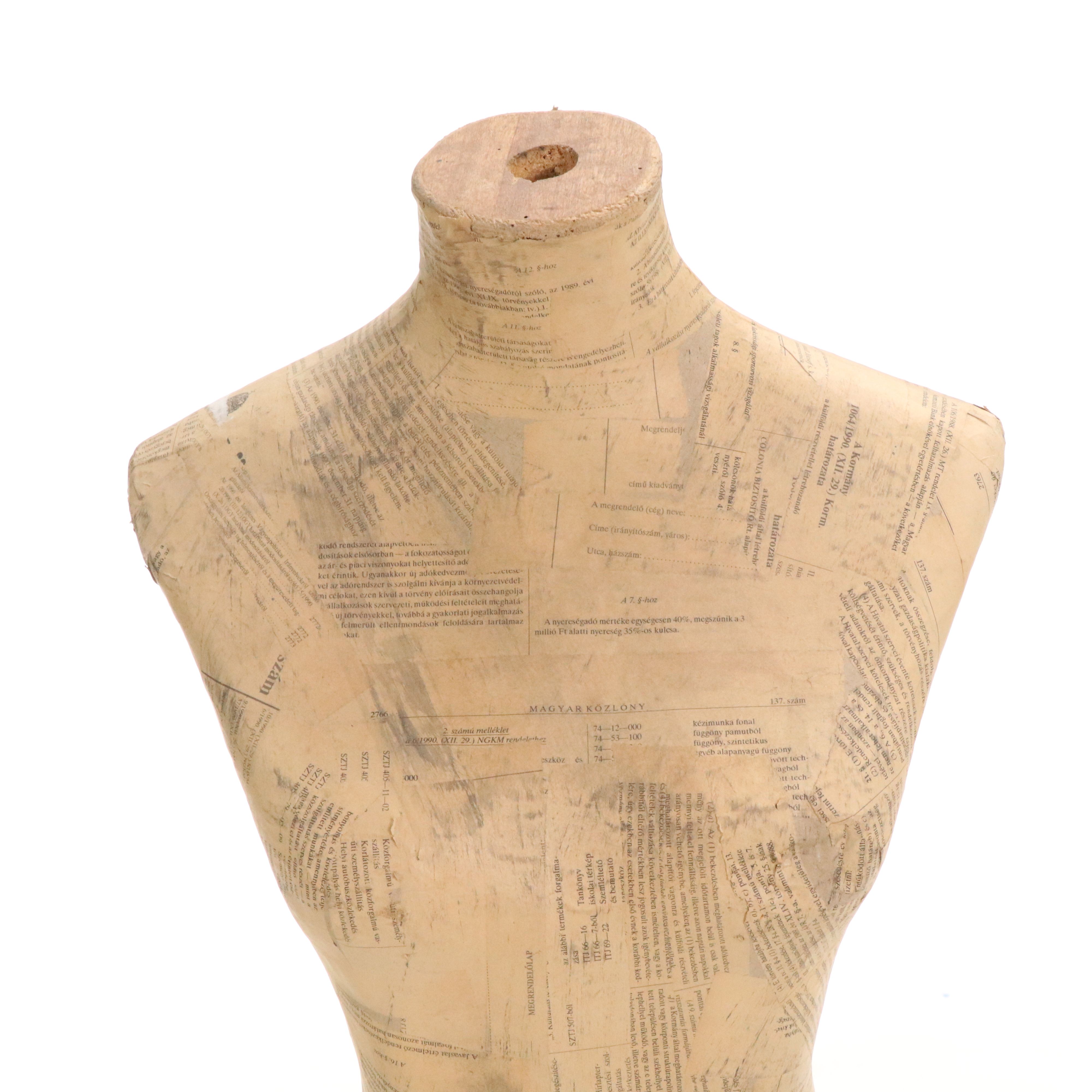 Papier-Mâché Small Dress Form on Wood Stand