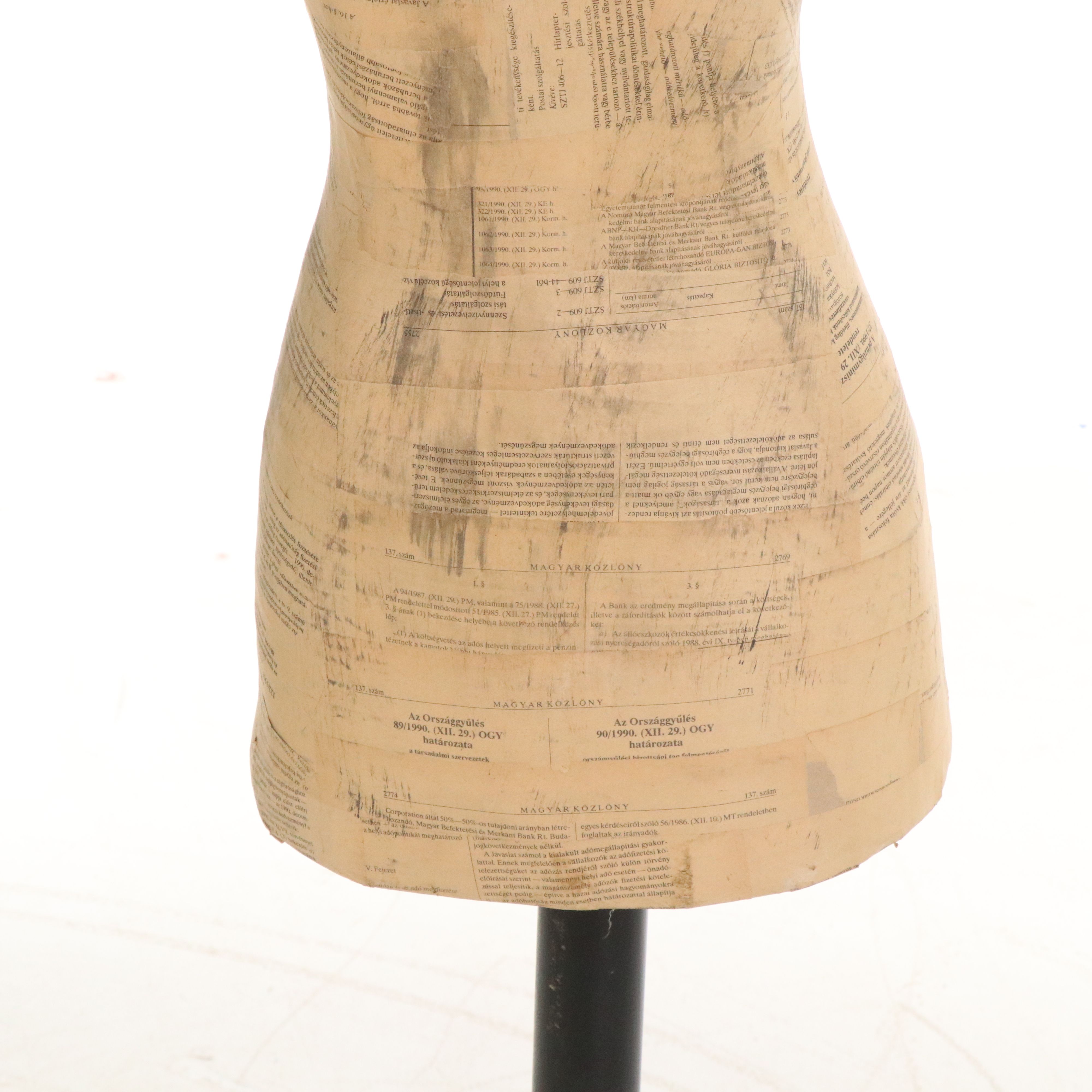 Papier-Mâché Small Dress Form on Wood Stand