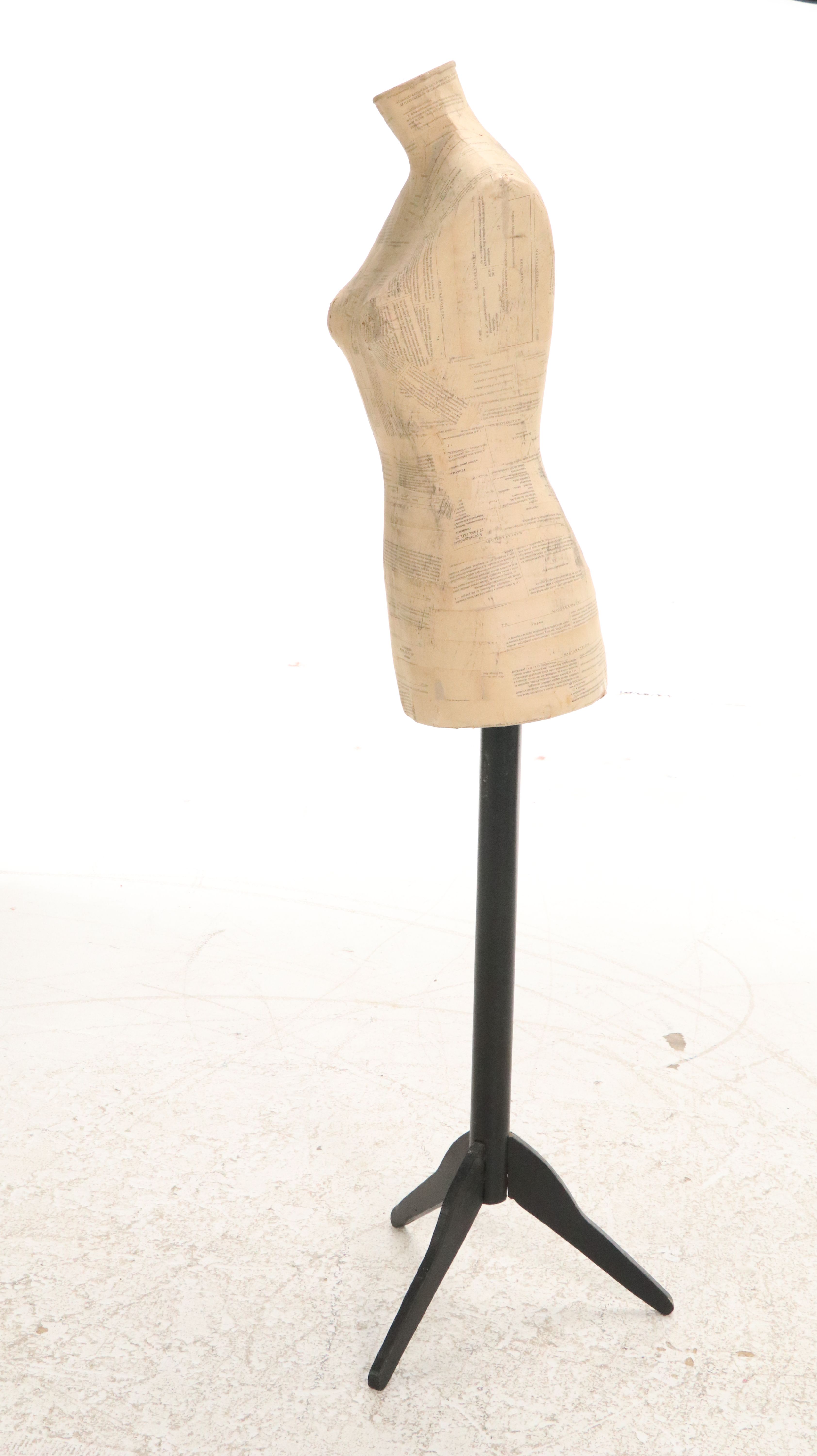 Papier-Mâché Small Dress Form on Wood Stand