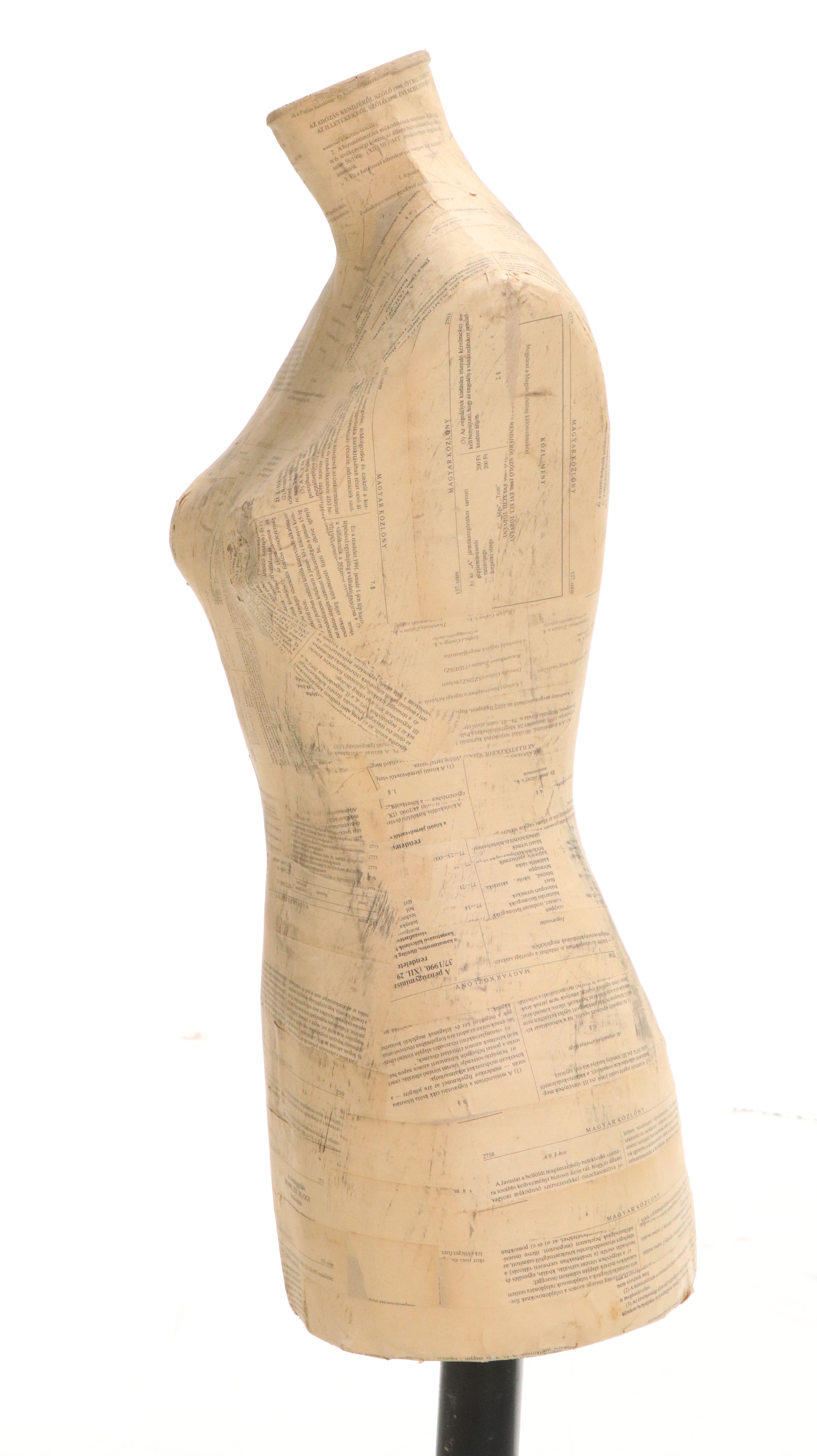 Papier-Mâché Small Dress Form on Wood Stand