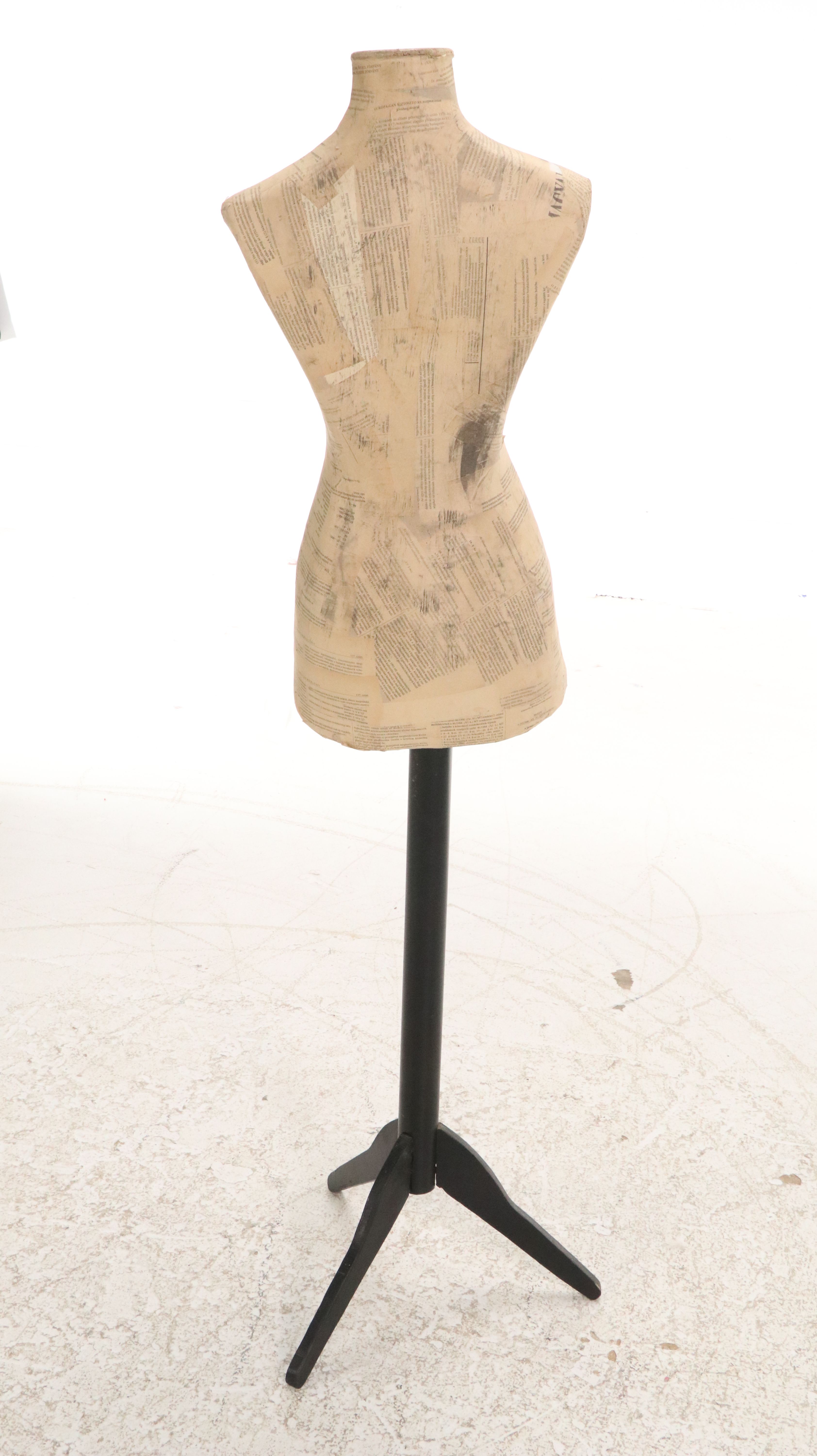 Papier-Mâché Small Dress Form on Wood Stand