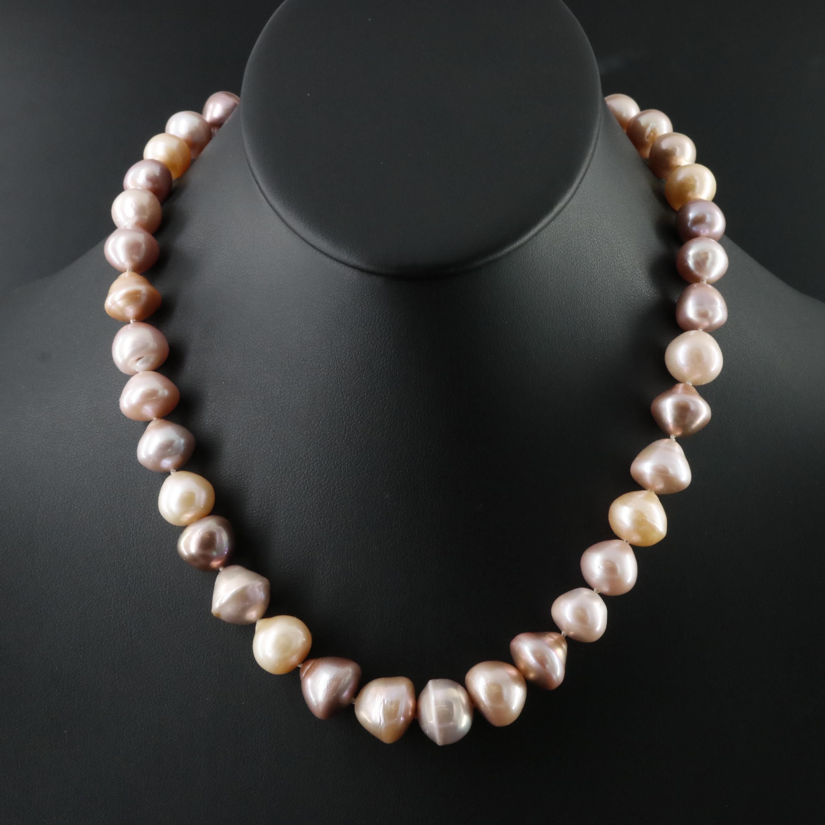 10.00 - 13.30mm Pink Tone Graduated Pearl Necklace with 14K Clasp