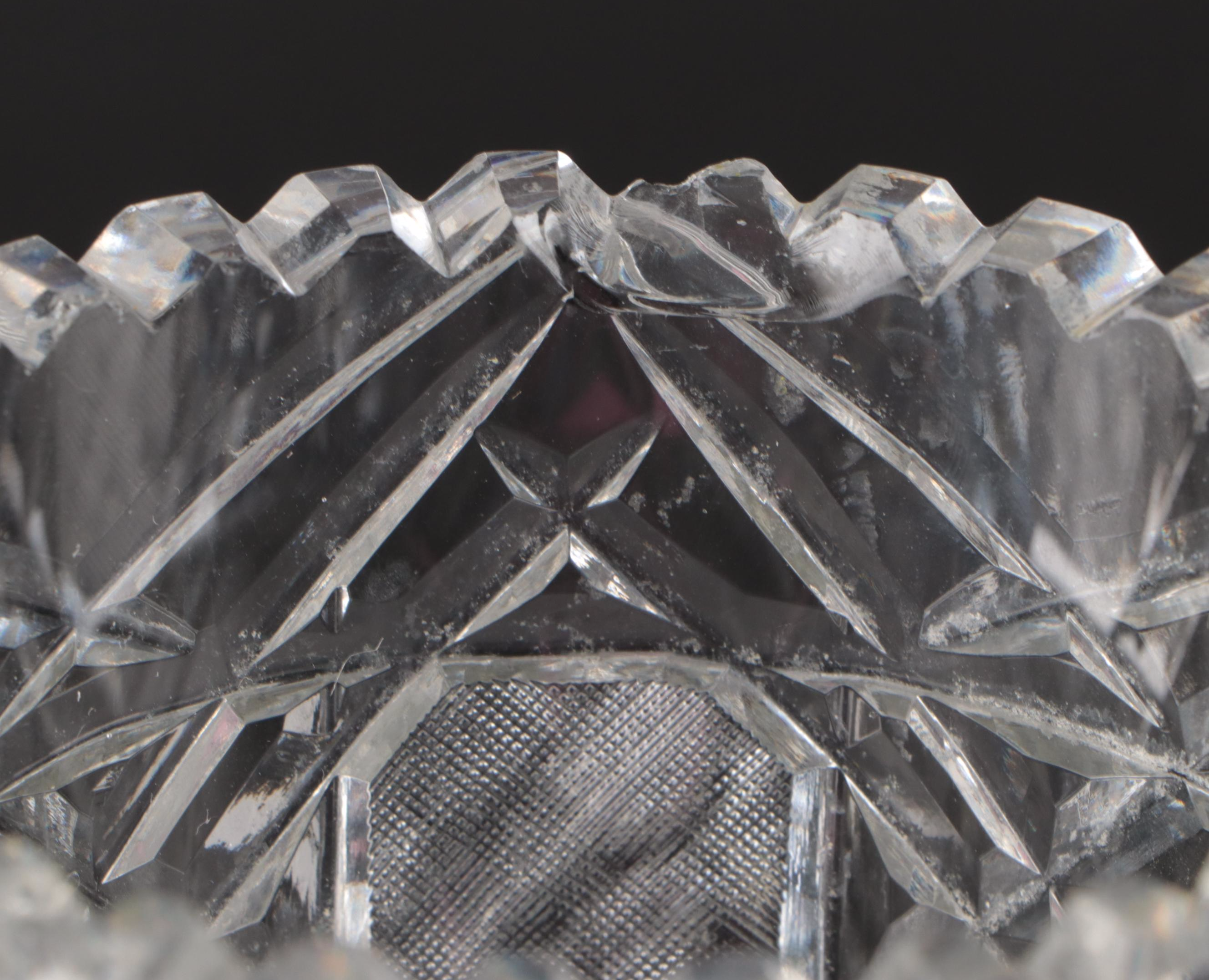 American Brilliant Cut Glass Cylindrical Vase and Sawtooth Rim Pitcher, 20th C.