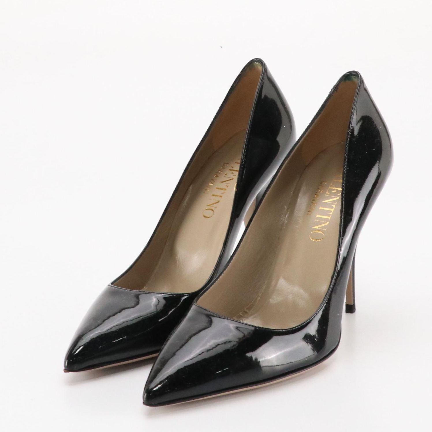 Valentino Garavani Pointed-Toe Pumps in Black Patent Leather
