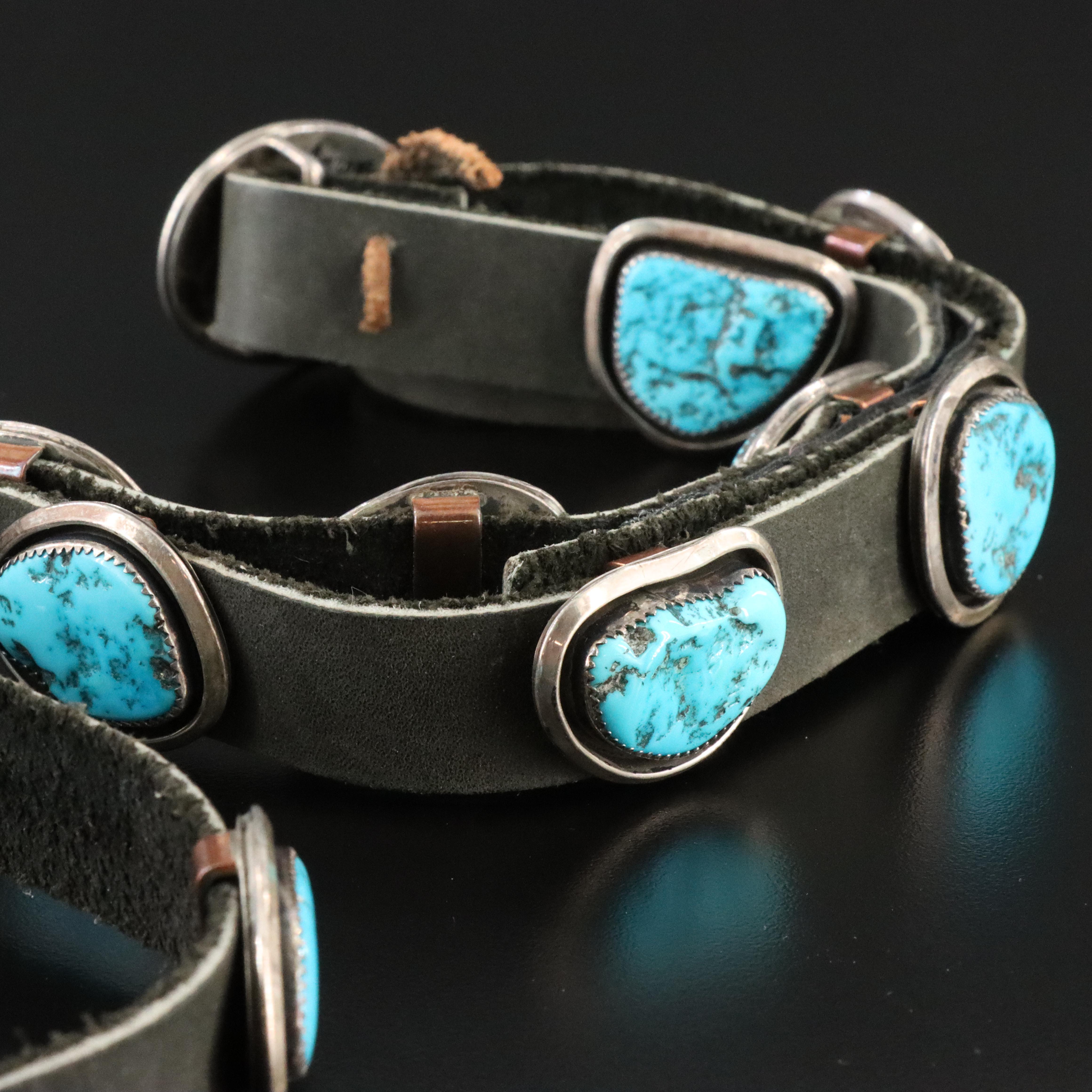 Sterling and Turquoise Leather Belt