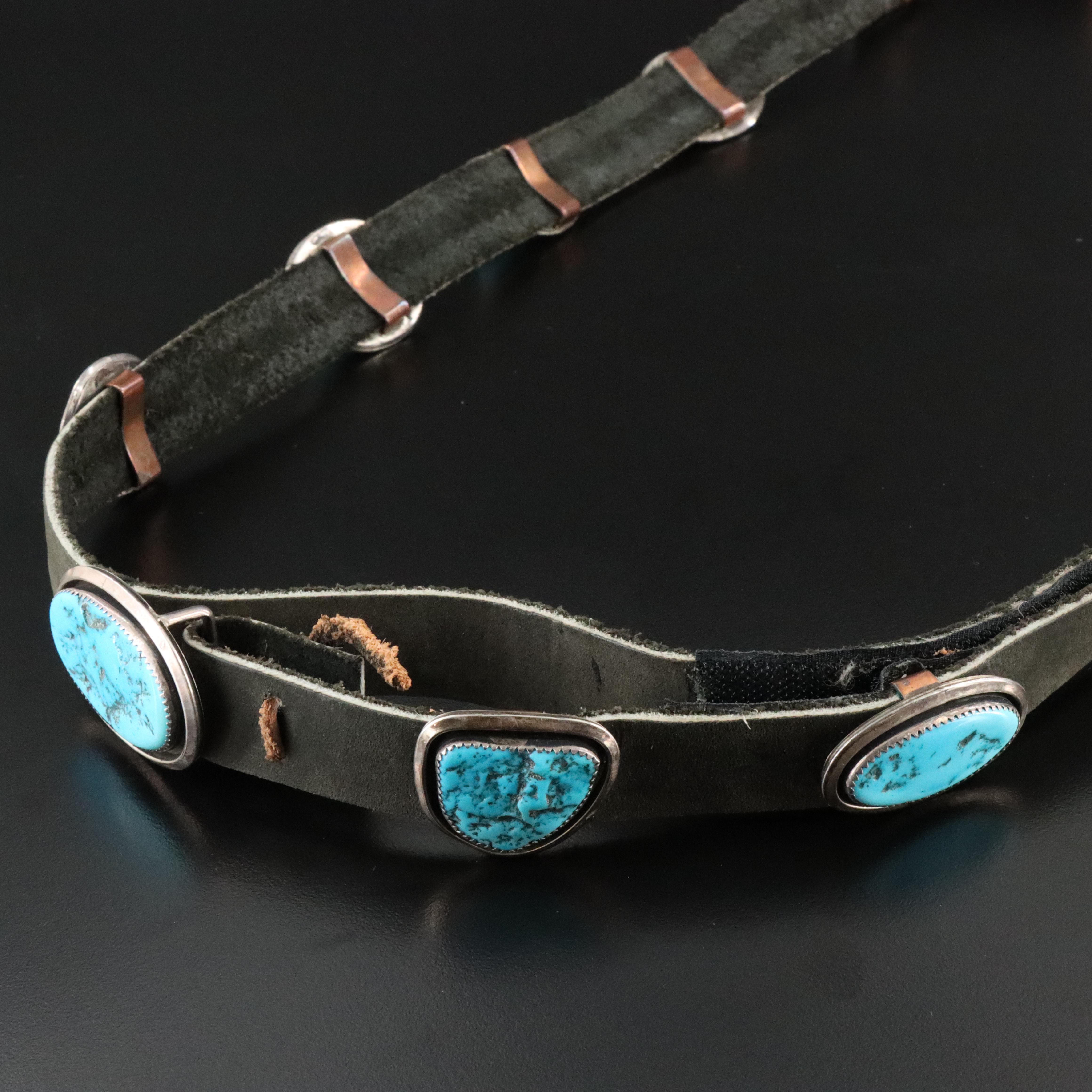 Sterling and Turquoise Leather Belt