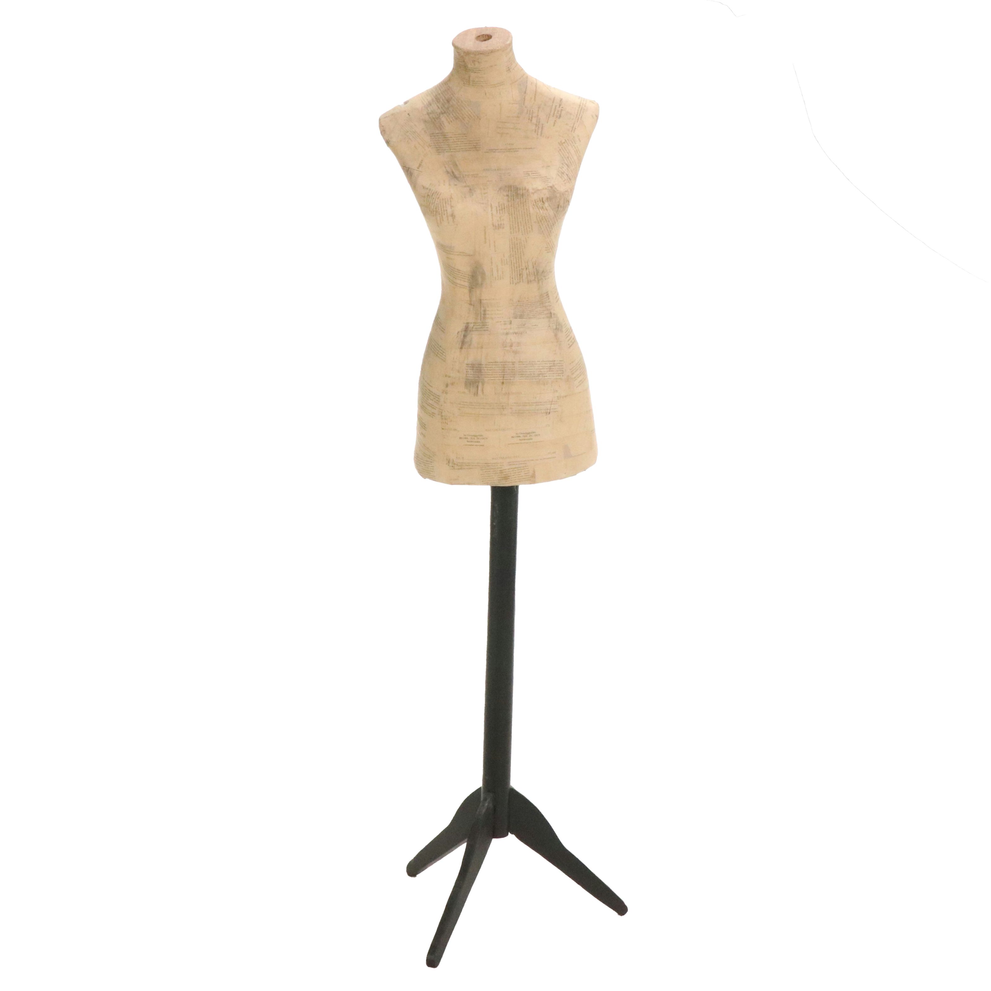 Papier-Mâché Small Dress Form on Wood Stand