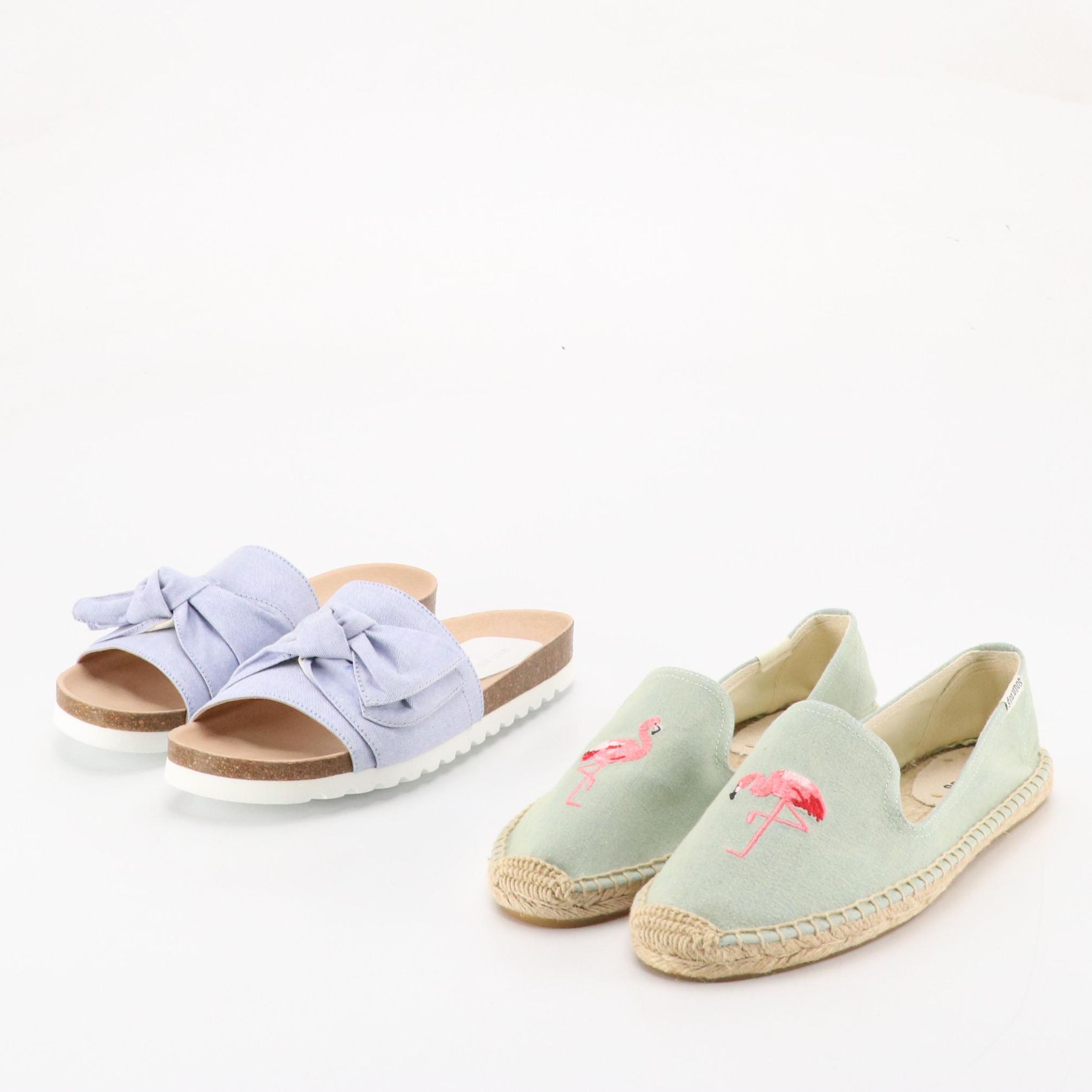 Soludos Blue and Pink Flamingo Espadrilles & Matt Bernson Sunshine Slide Sandals
