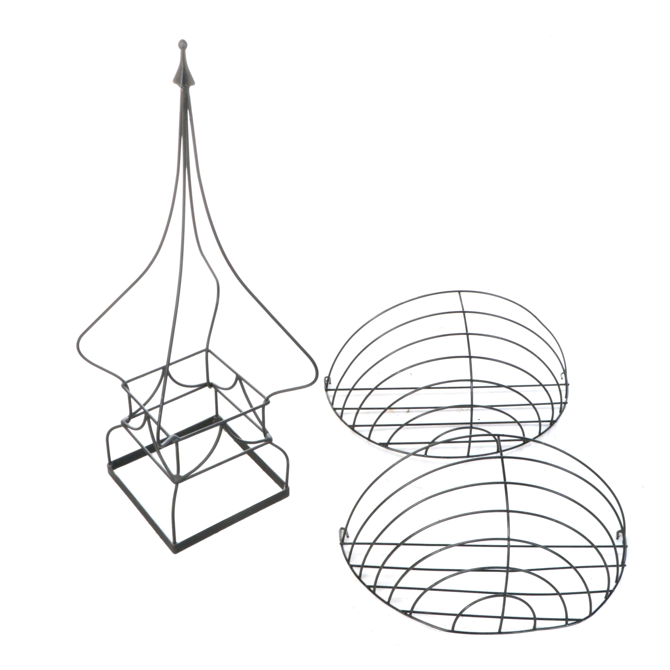 Iron Hanging Planters with Iron Plant Stand