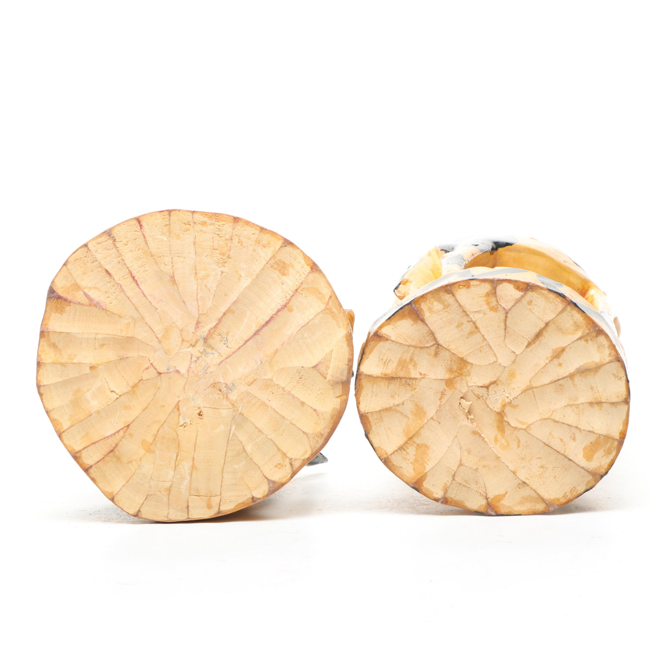 African Carved Wood Giraffes and Antelope with Hide Wrapped Metal Hand Drum