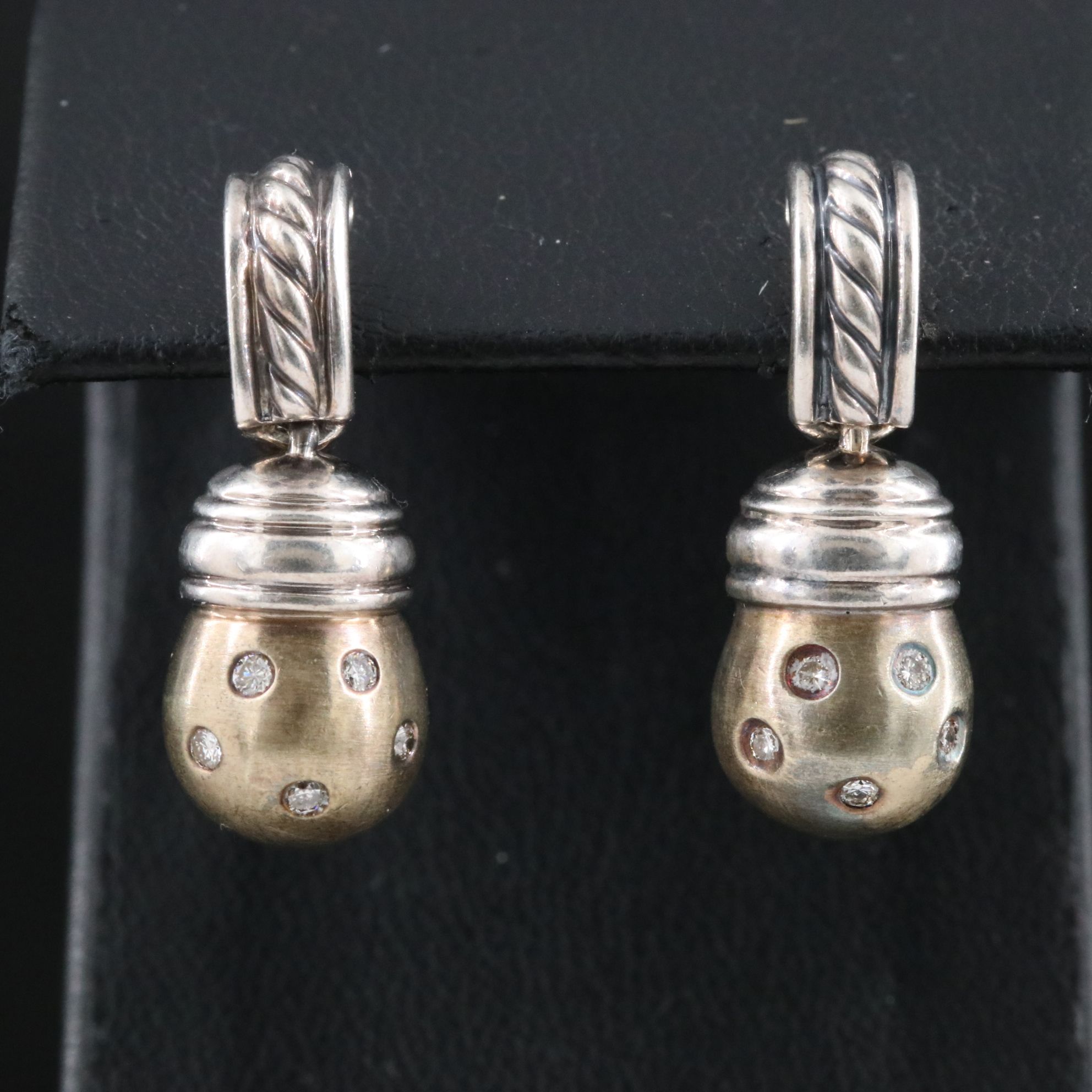 David Yurman Pure Form Sterling,14K and Diamond Drop Earrings