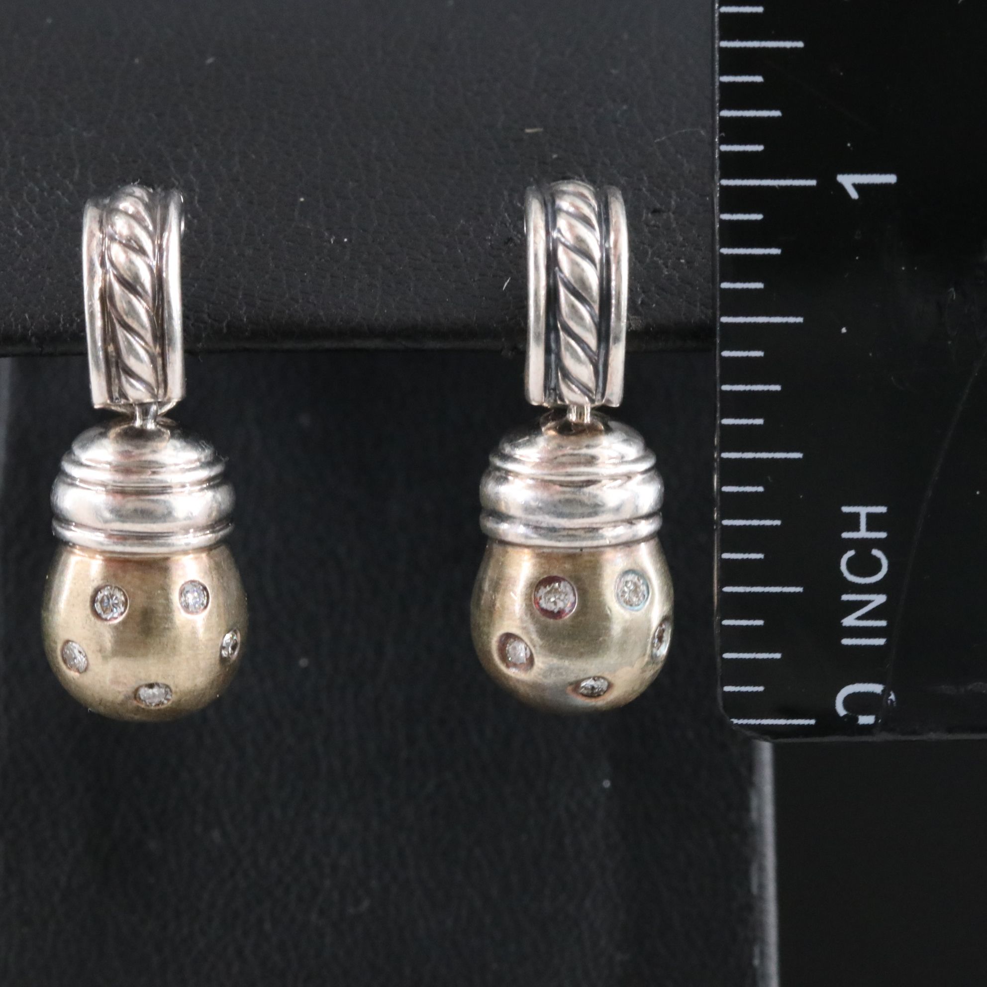 David Yurman Pure Form Sterling,14K and Diamond Drop Earrings