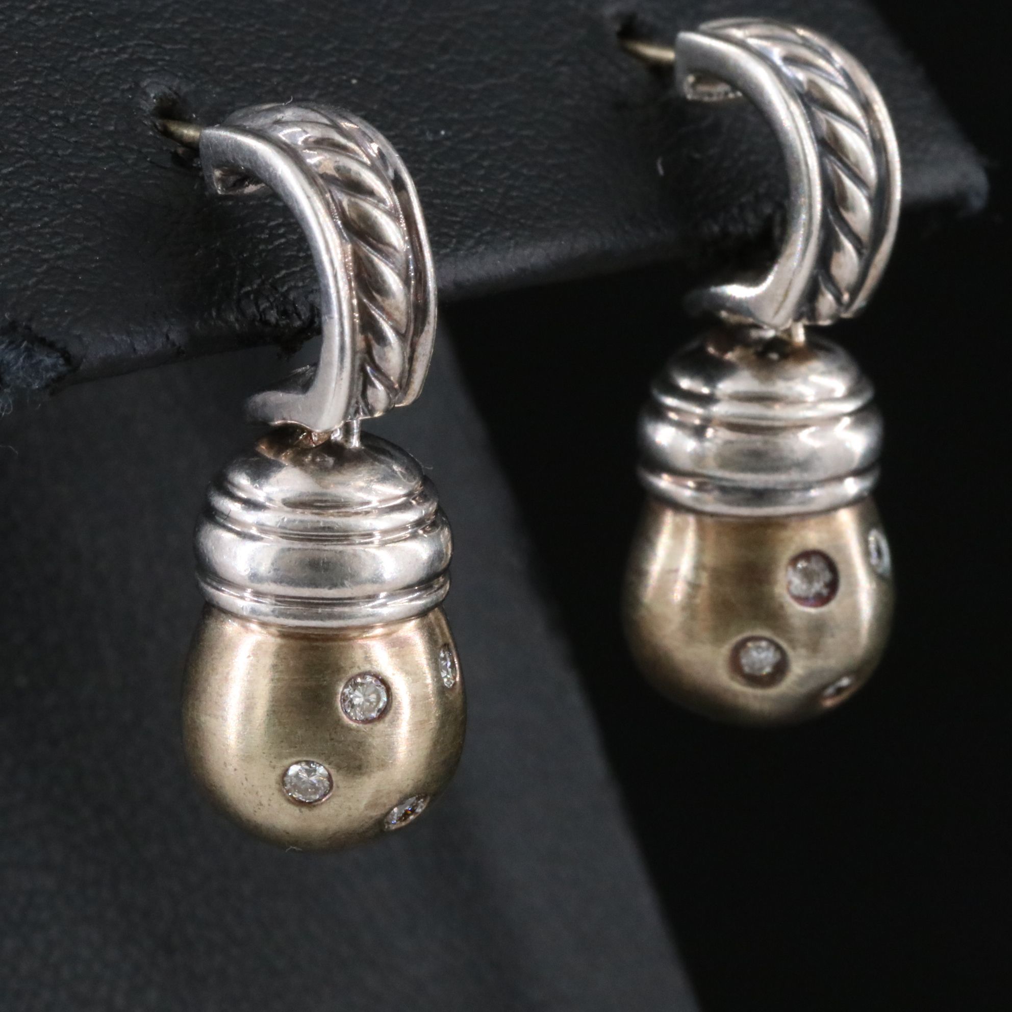 David Yurman Pure Form Sterling,14K and Diamond Drop Earrings
