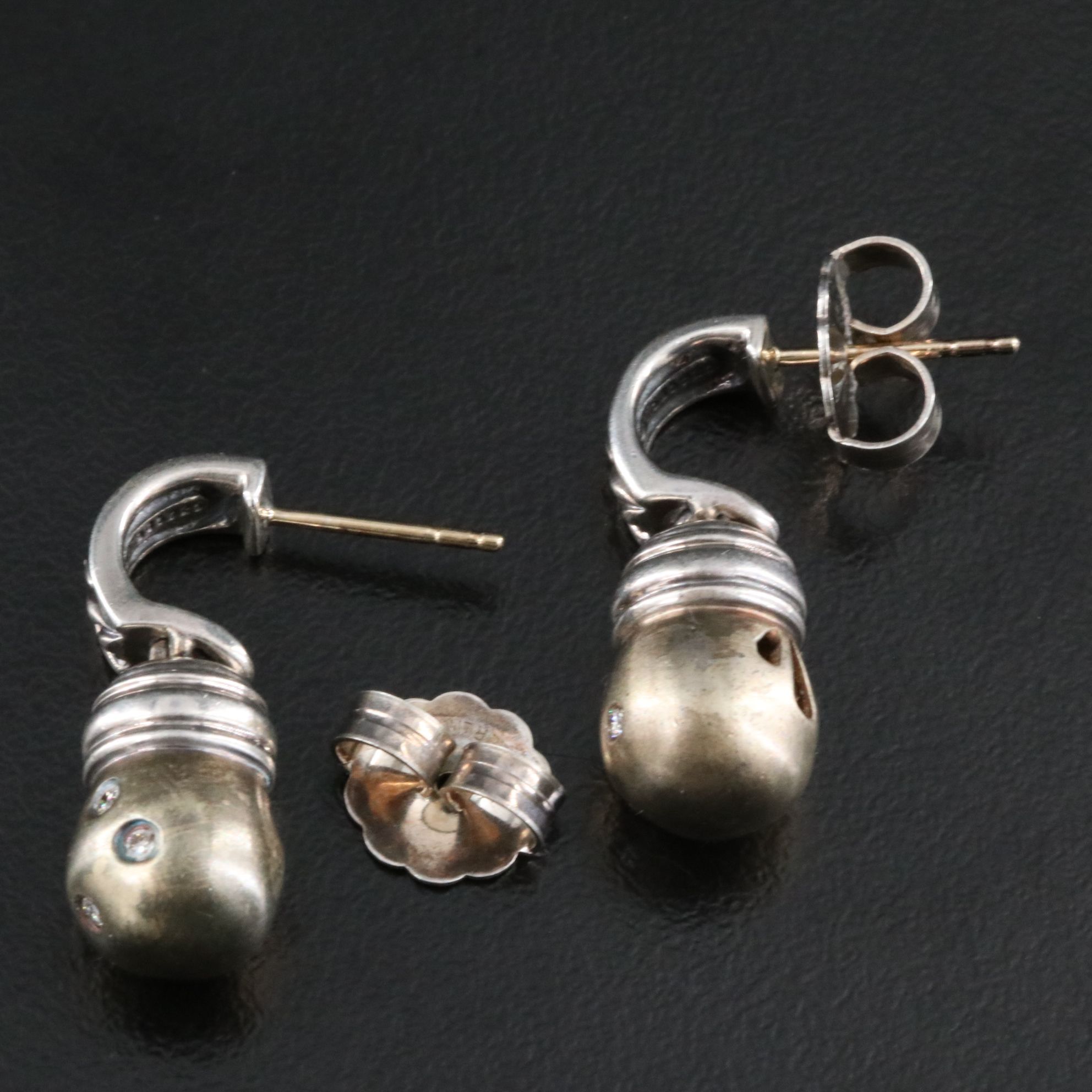 David Yurman Pure Form Sterling,14K and Diamond Drop Earrings