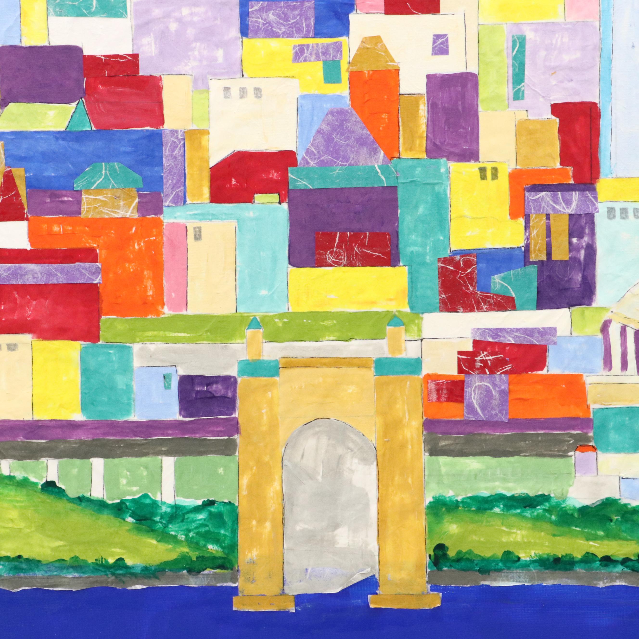 Lynn Elzey Mixed Media Painting "Cincinnati Waterfront"