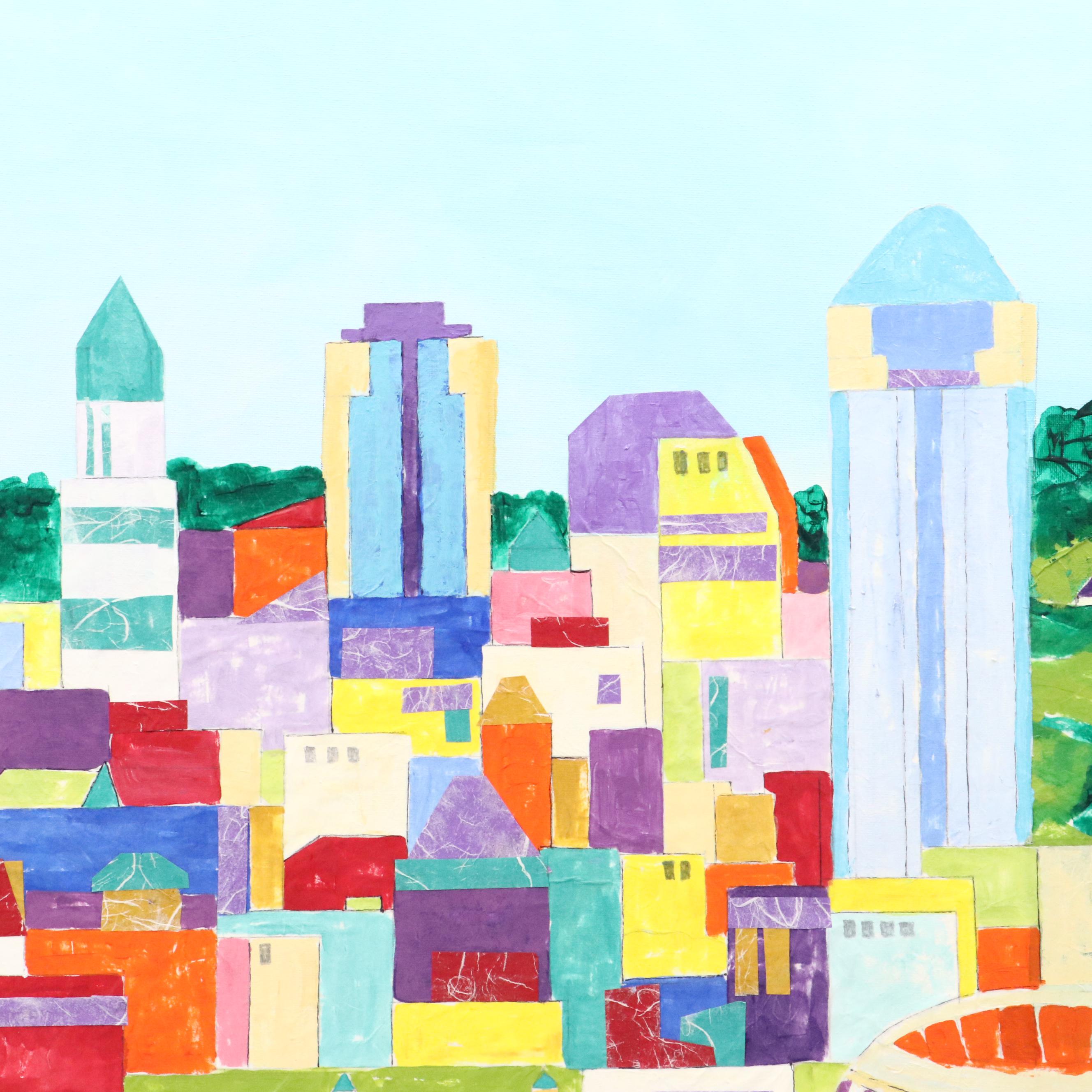 Lynn Elzey Mixed Media Painting "Cincinnati Waterfront"