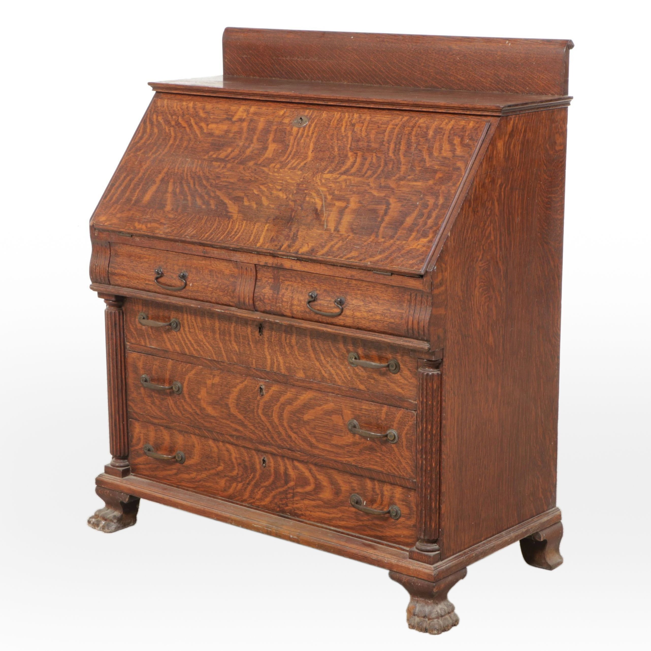 Victorian Quarter Sawn Oak Slant-Front Secretary Desk