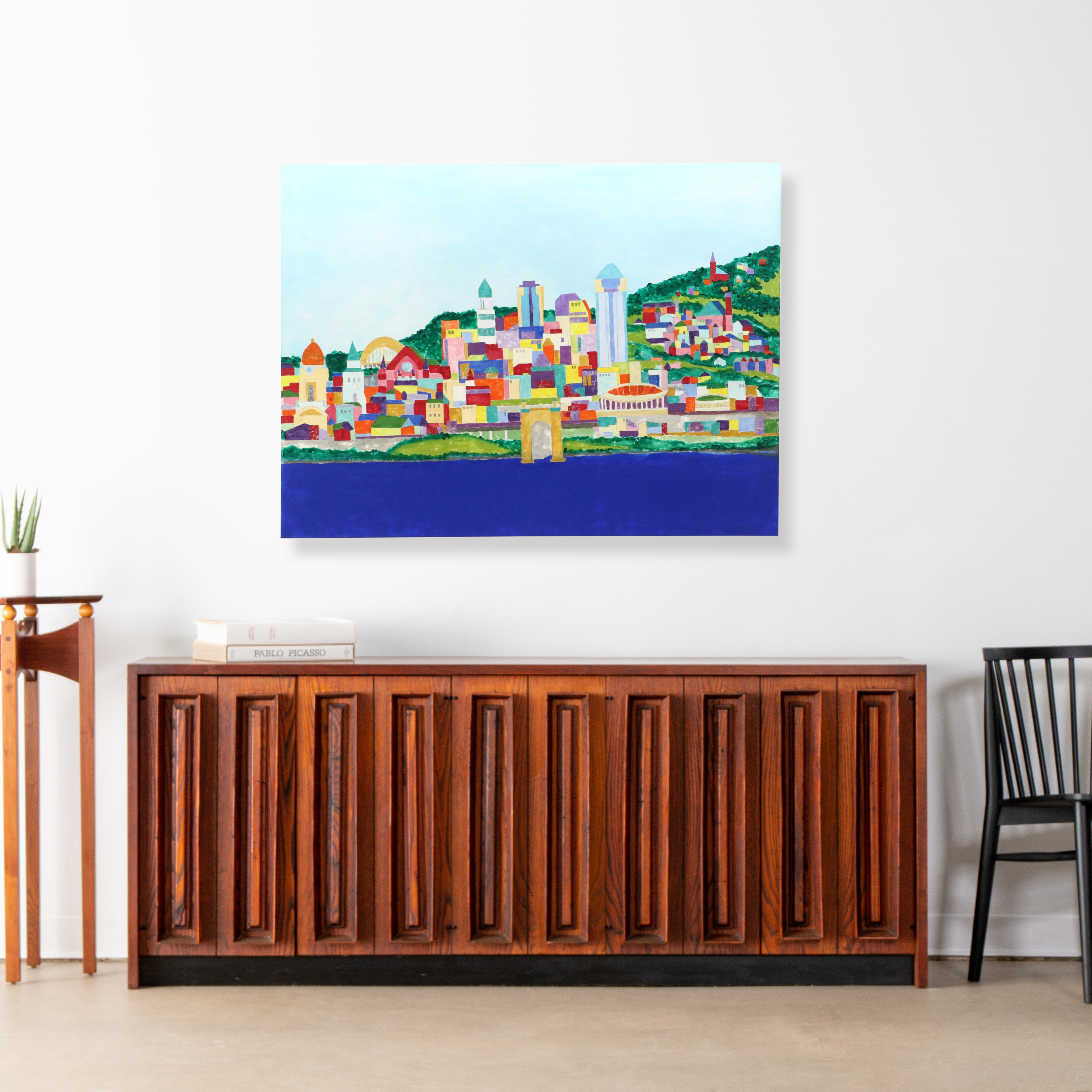 Lynn Elzey Mixed Media Painting "Cincinnati Waterfront"