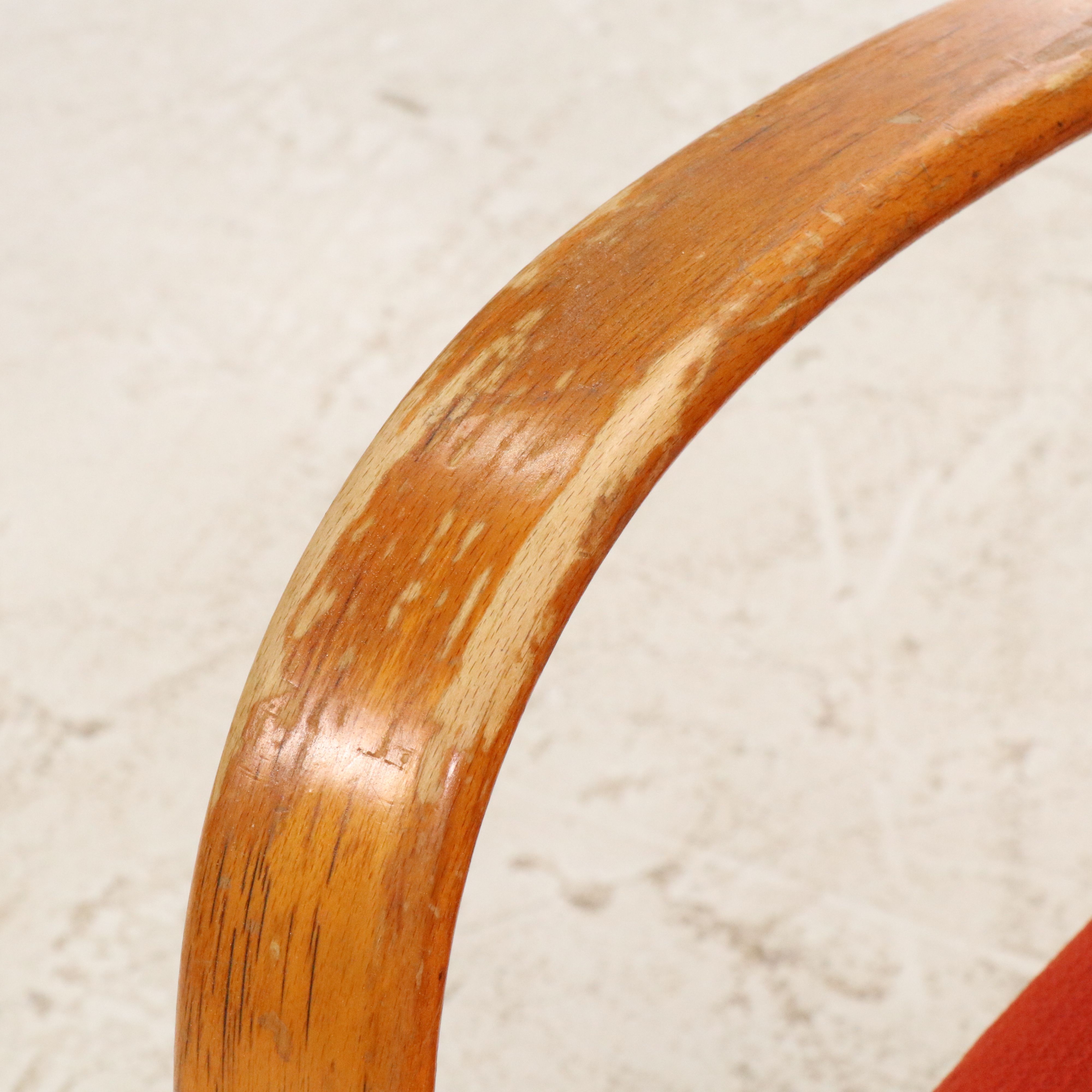 Pair of Red Fabric Upholstered Bent Wood Armchairs, Manner of Jindřich Halabala