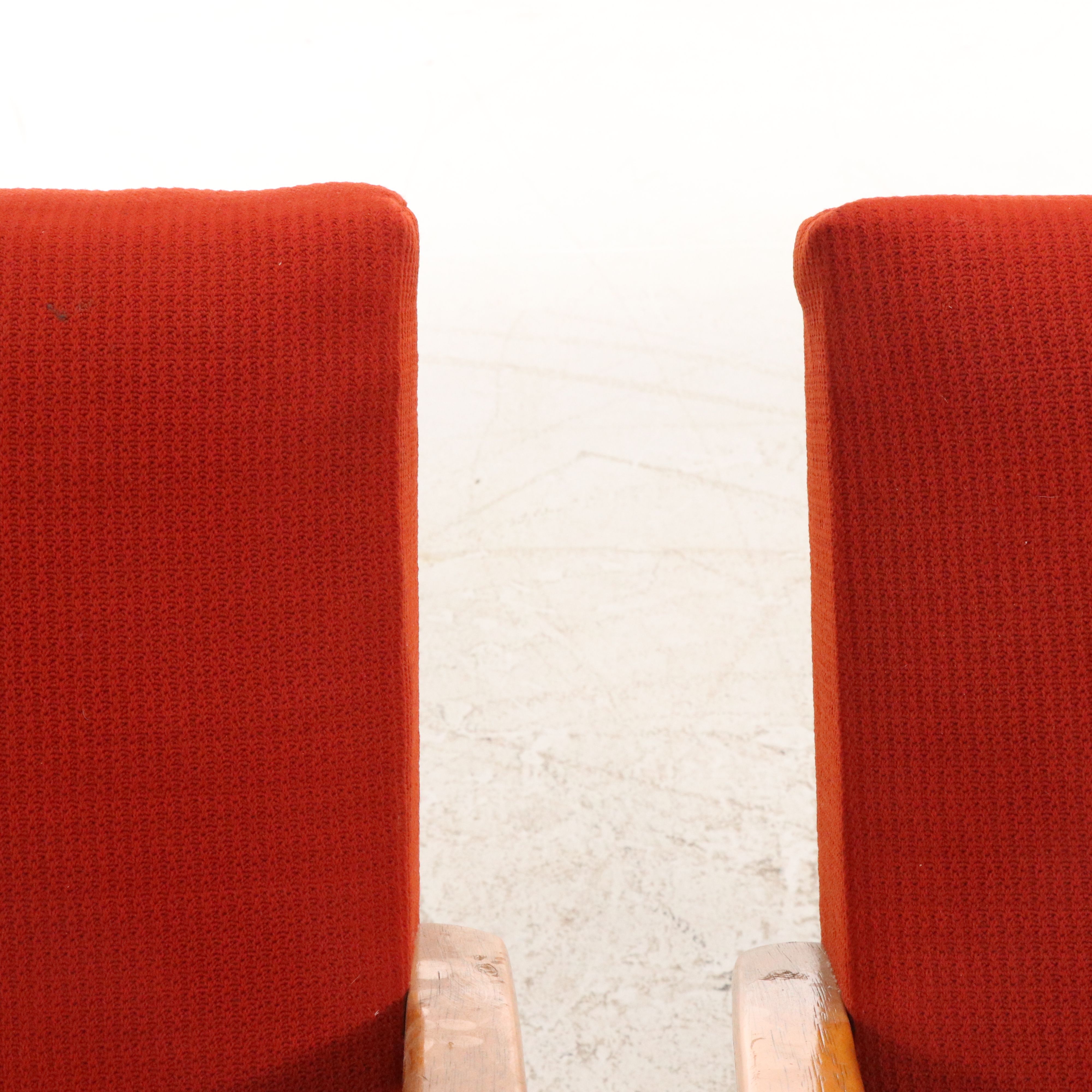 Pair of Red Fabric Upholstered Bent Wood Armchairs, Manner of Jindřich Halabala