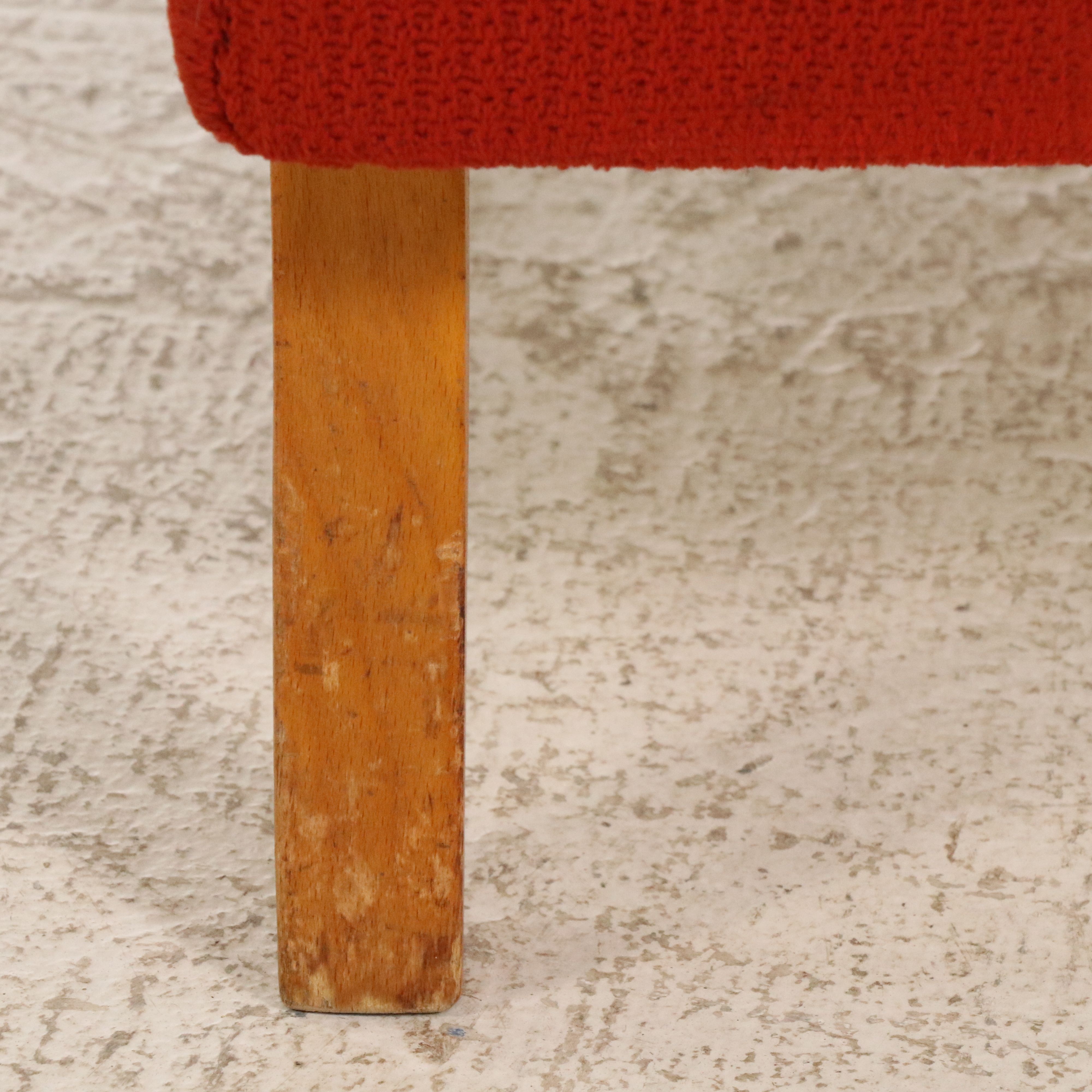 Pair of Red Fabric Upholstered Bent Wood Armchairs, Manner of Jindřich Halabala