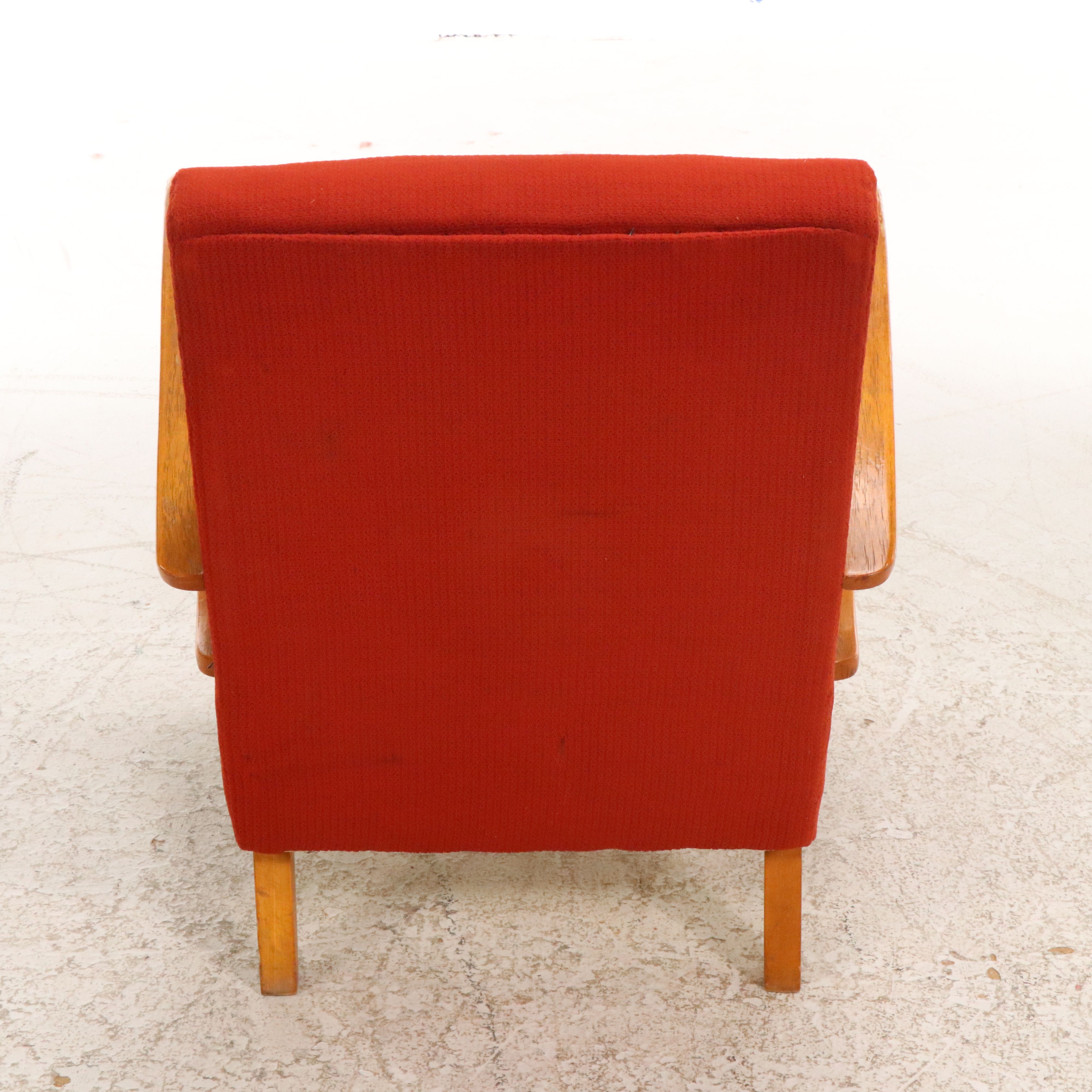 Pair of Red Fabric Upholstered Bent Wood Armchairs, Manner of Jindřich Halabala