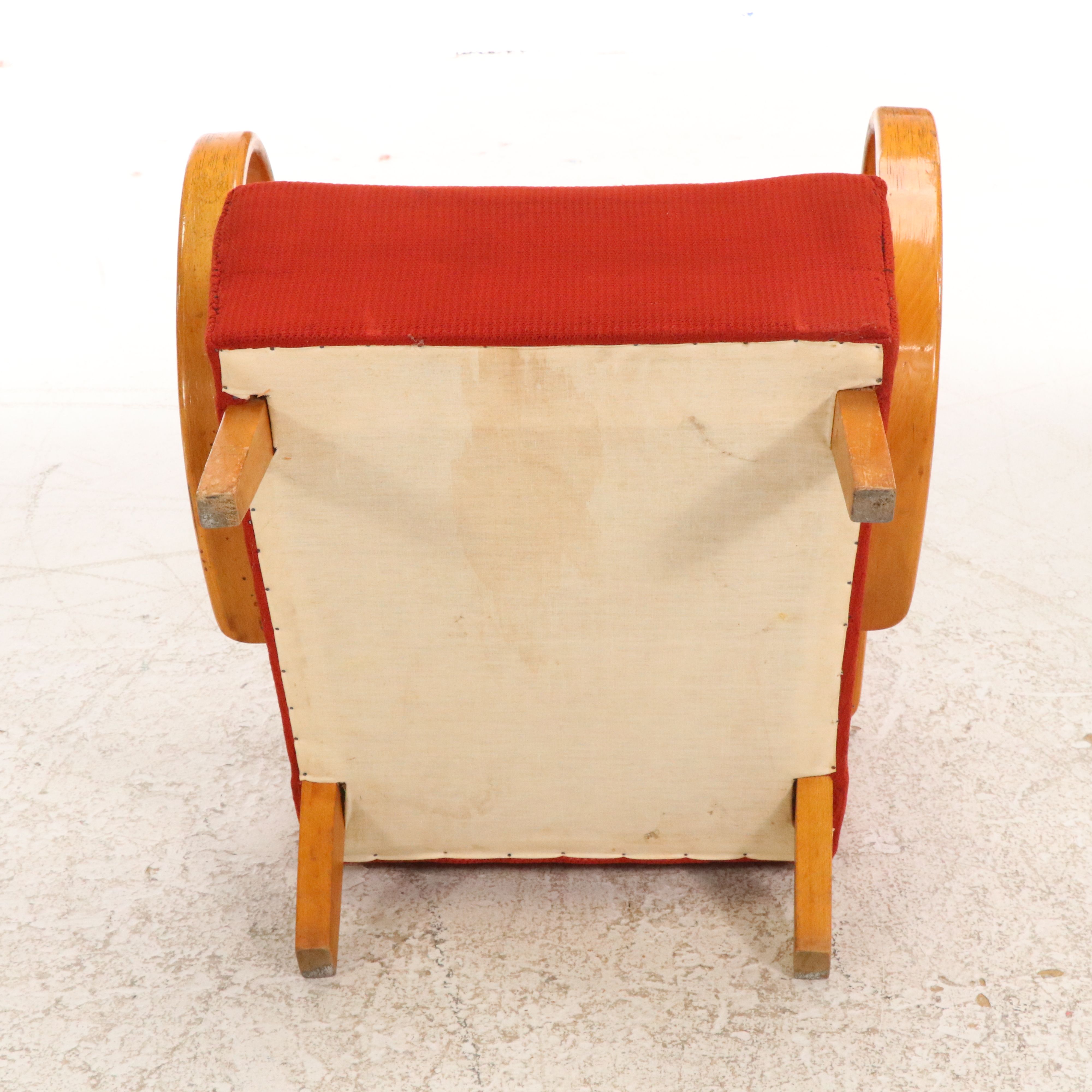 Pair of Red Fabric Upholstered Bent Wood Armchairs, Manner of Jindřich Halabala