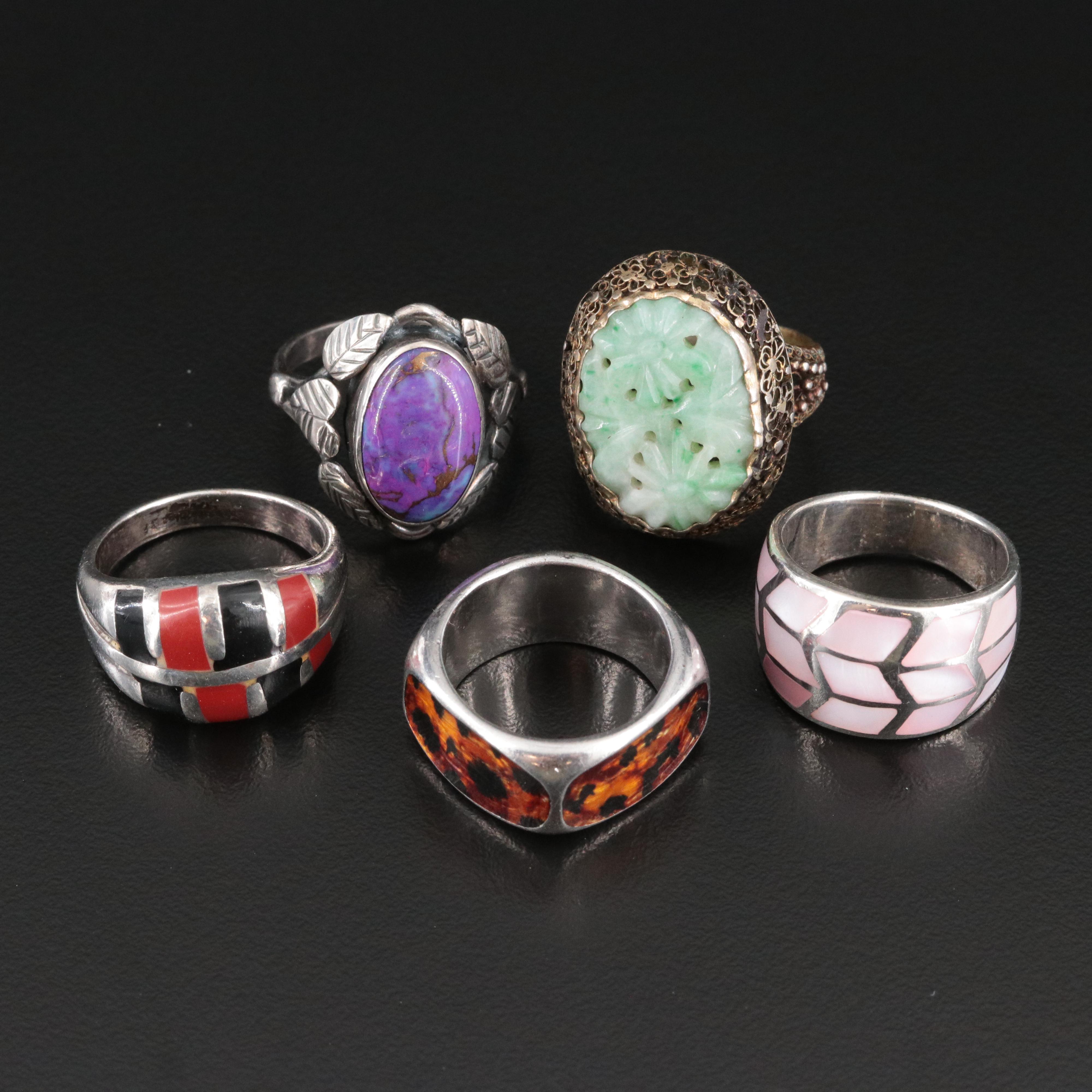Collection of Sterling Gemstone Rings ft. Chinese Export 800 Silver