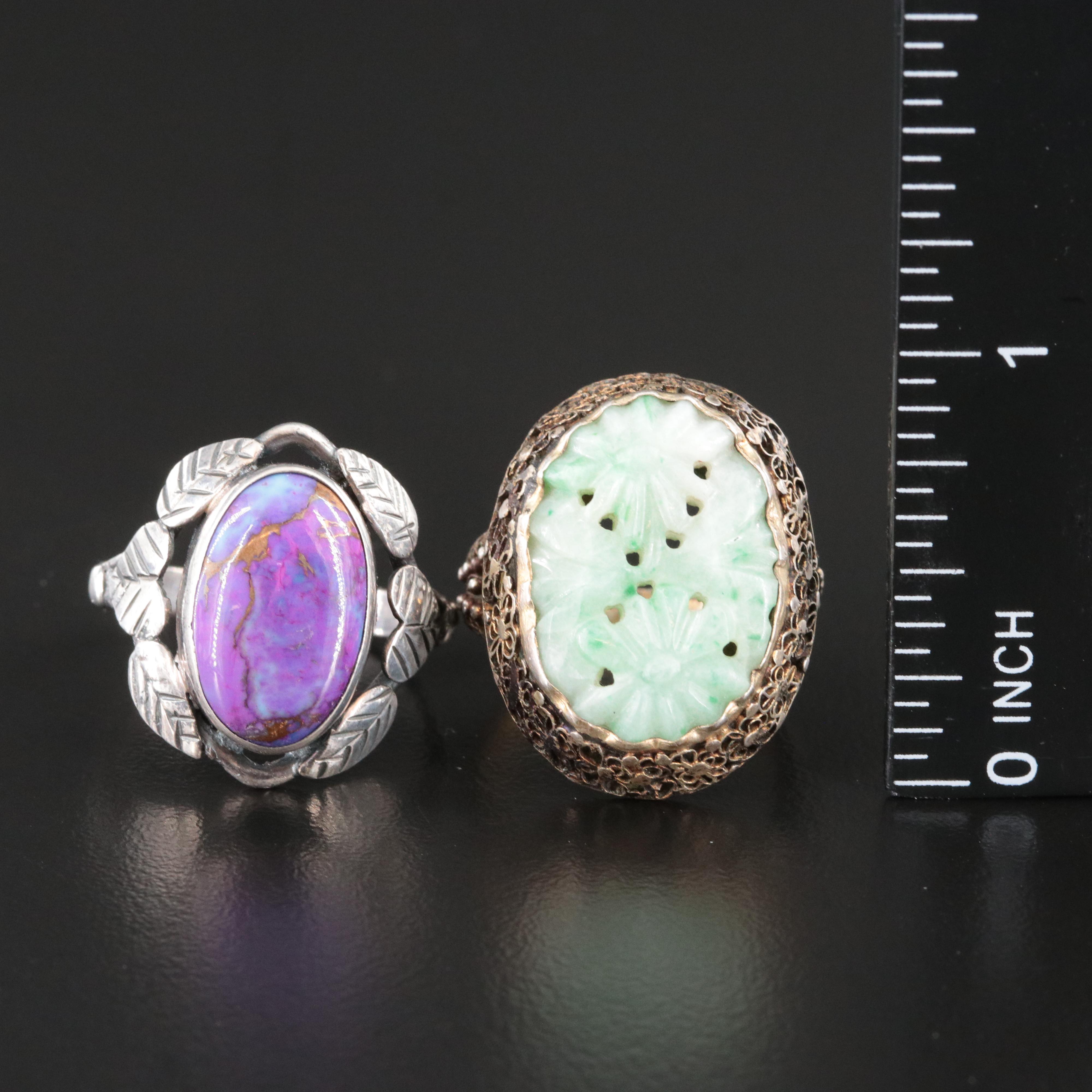 Collection of Sterling Gemstone Rings ft. Chinese Export 800 Silver