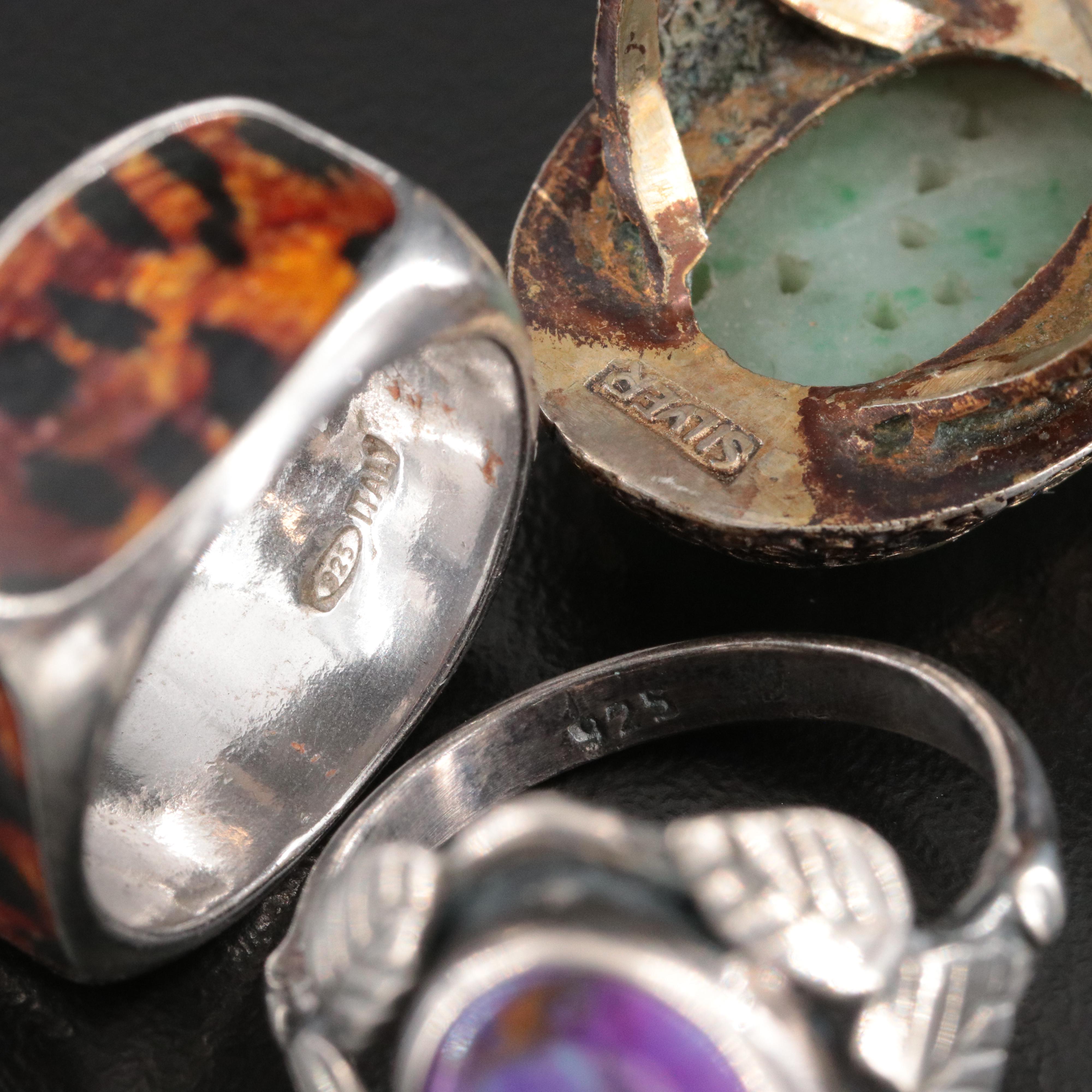 Collection of Sterling Gemstone Rings ft. Chinese Export 800 Silver