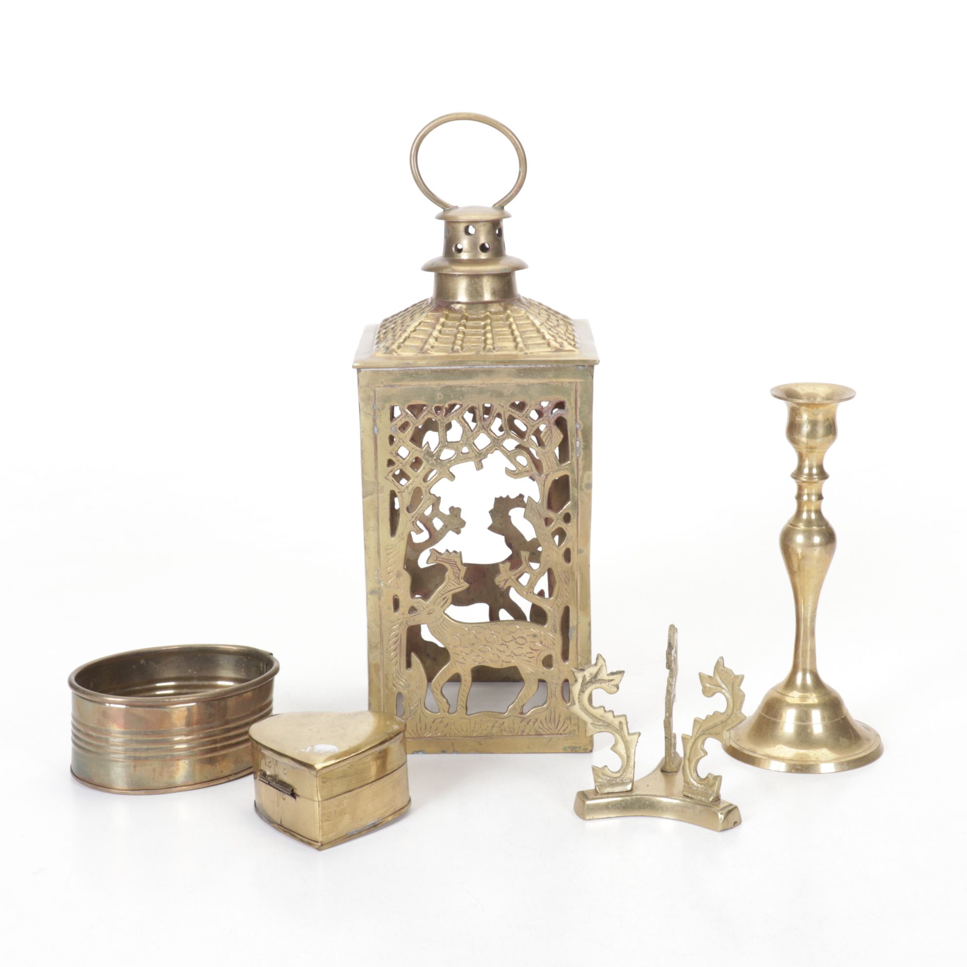 Ethan Allen "Stag" Rustic Candle Lantern, Brass Candlesticks, Heart Box & More