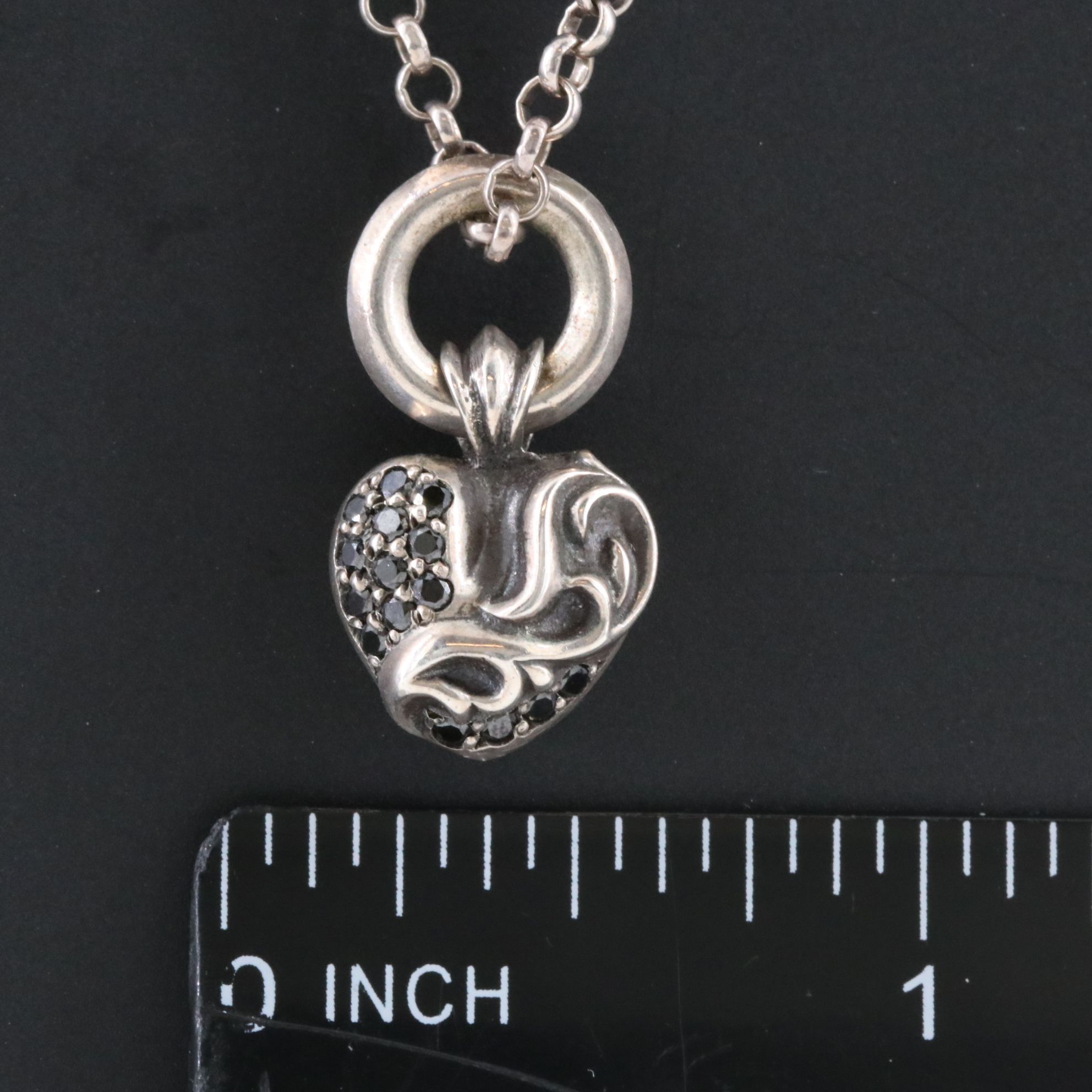 Chrome Hearts Sterling and Black Diamond Heart Pendant Necklace