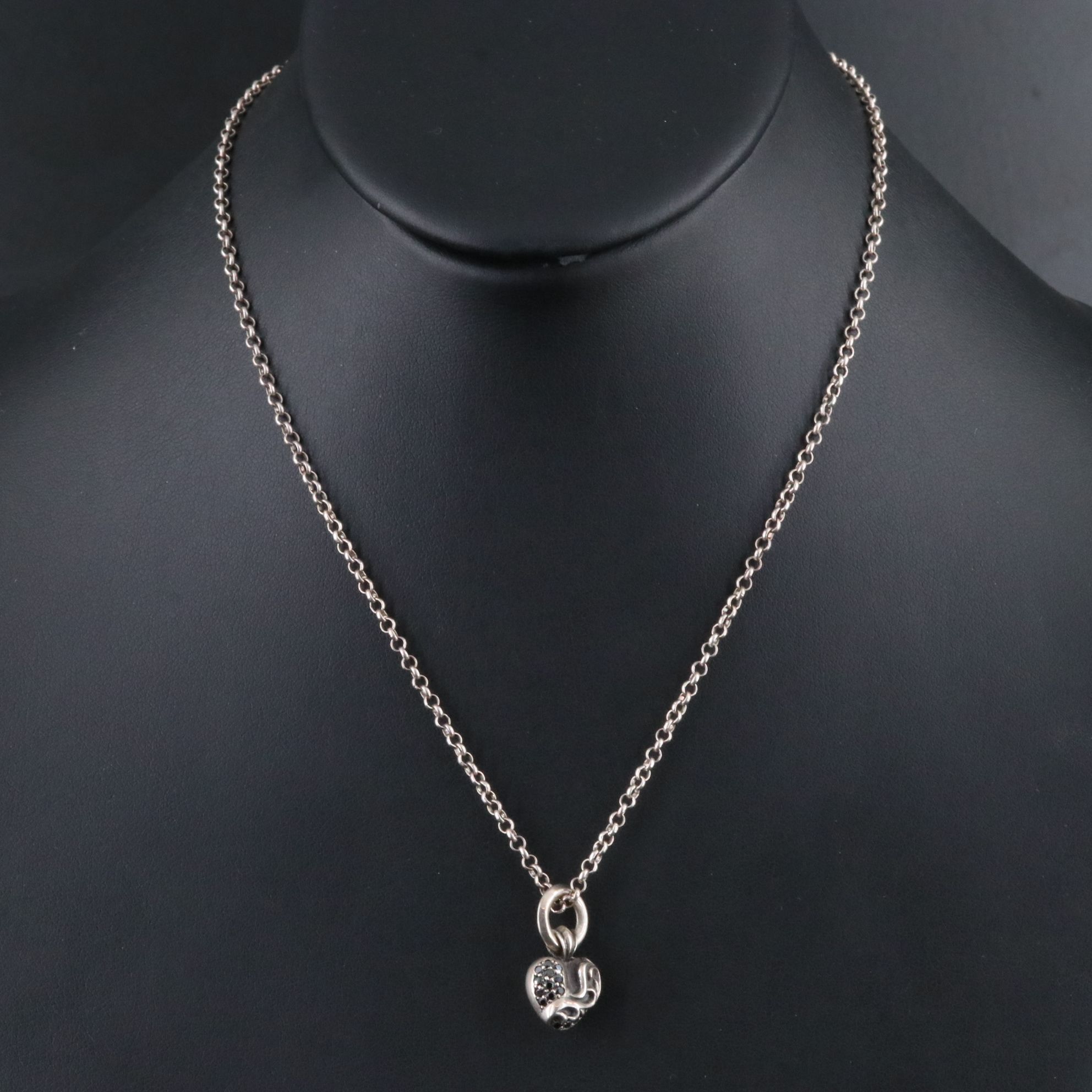 Chrome Hearts Sterling and Black Diamond Heart Pendant Necklace