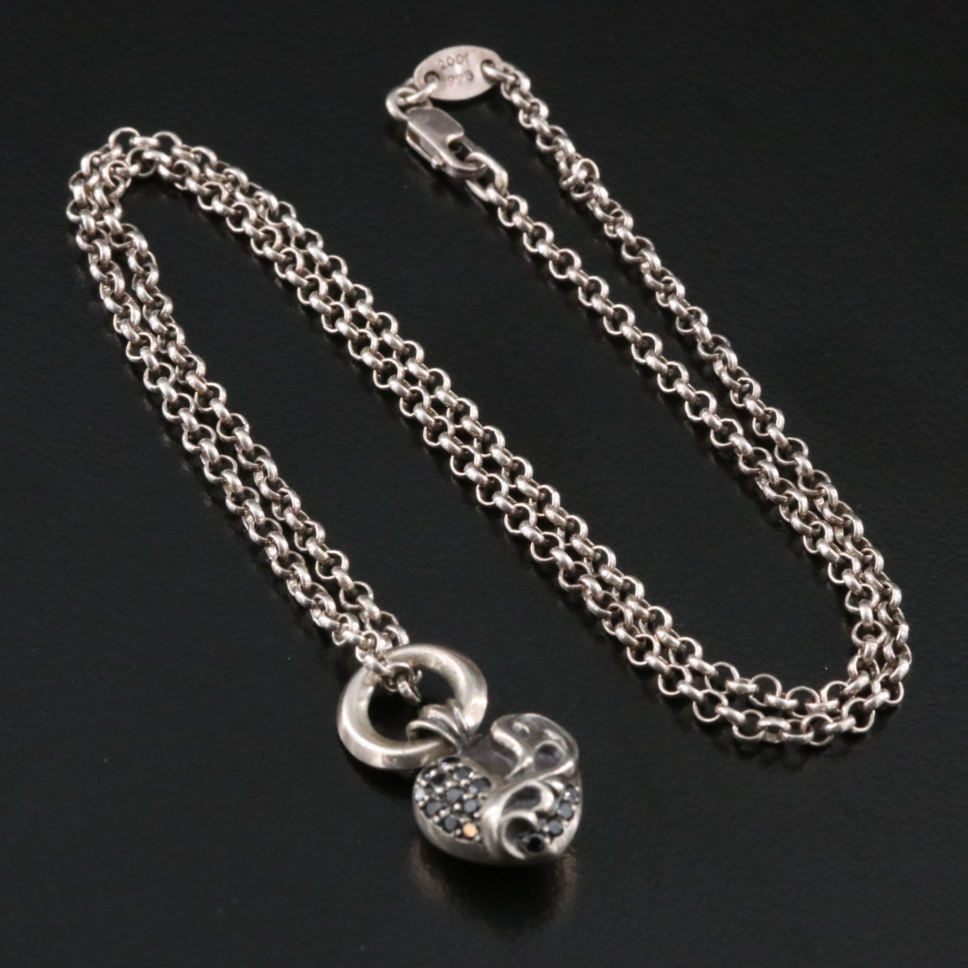 Chrome Hearts Sterling and Black Diamond Heart Pendant Necklace