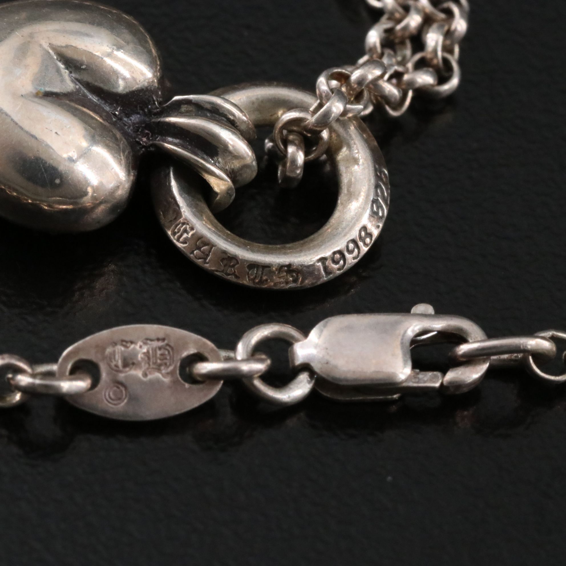 Chrome Hearts Sterling and Black Diamond Heart Pendant Necklace