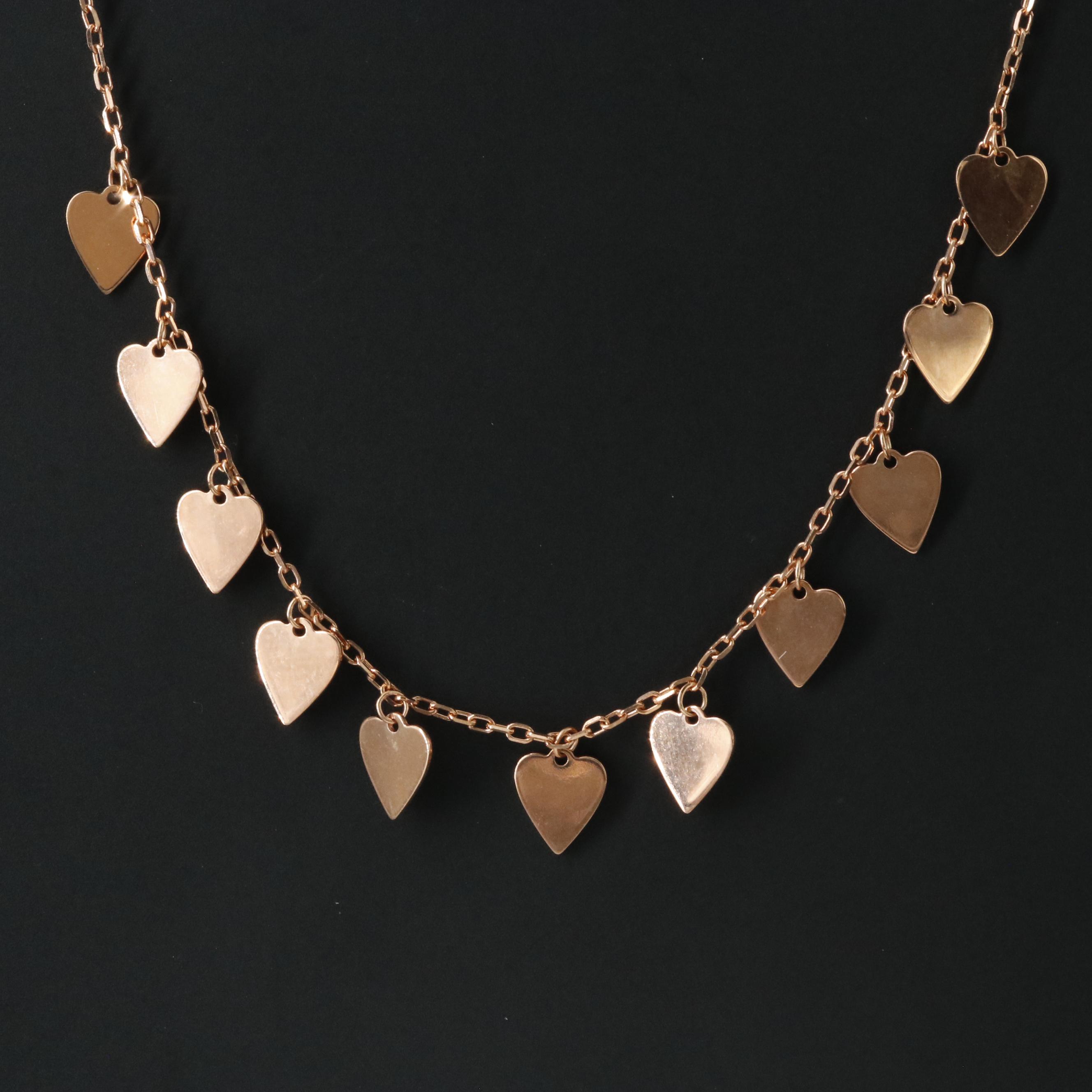 14K Rose Gold Heart Fringe Necklace