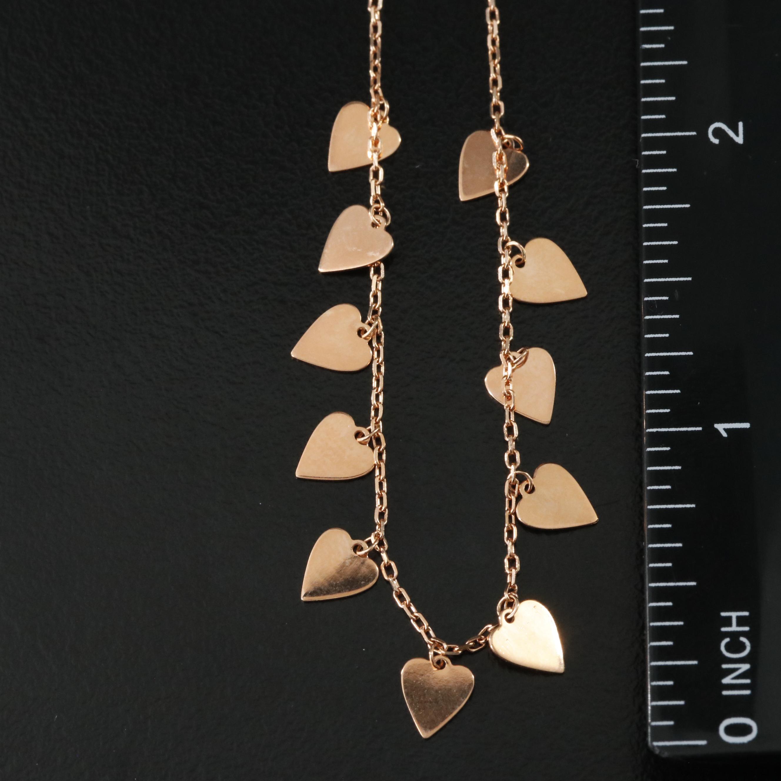 14K Rose Gold Heart Fringe Necklace