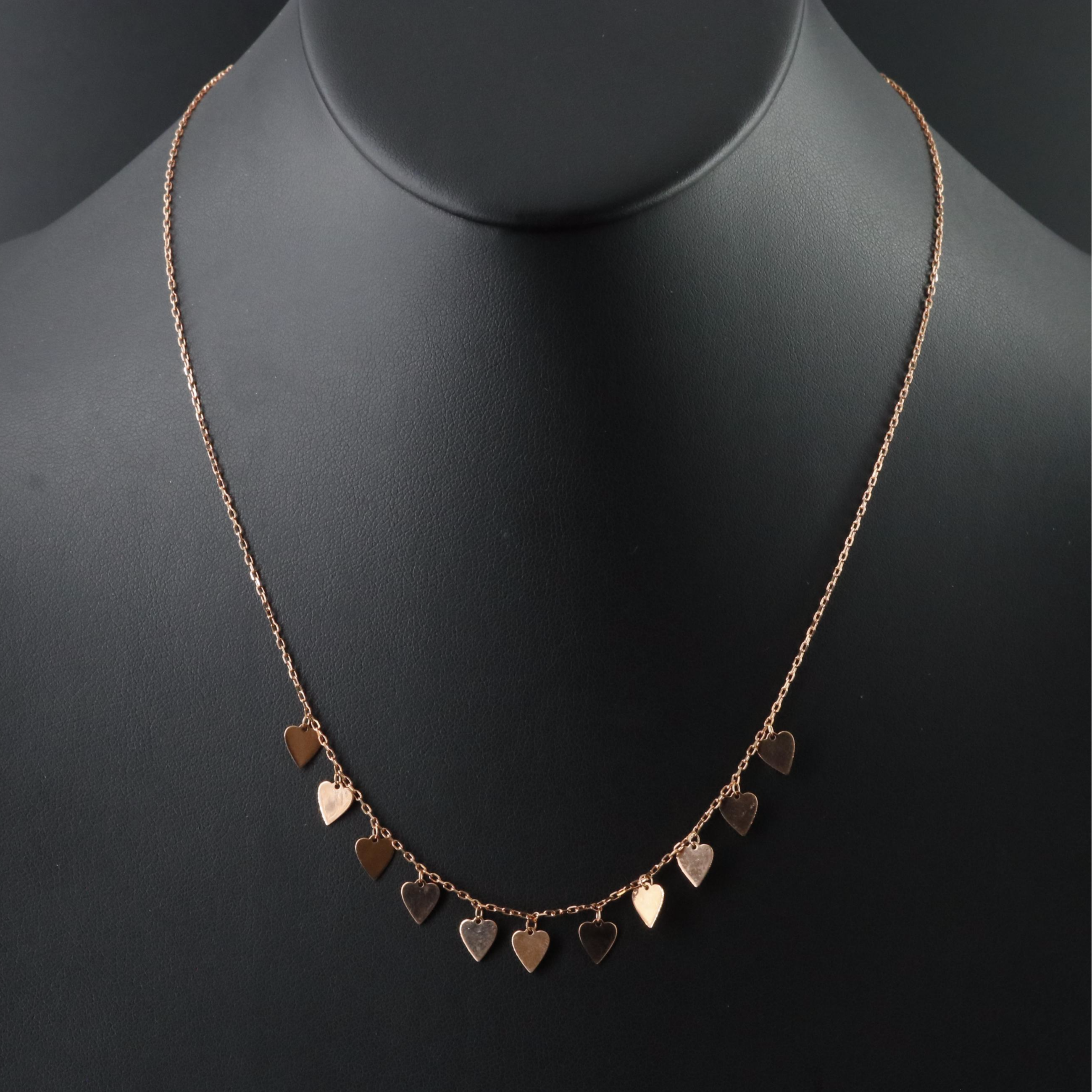 14K Rose Gold Heart Fringe Necklace