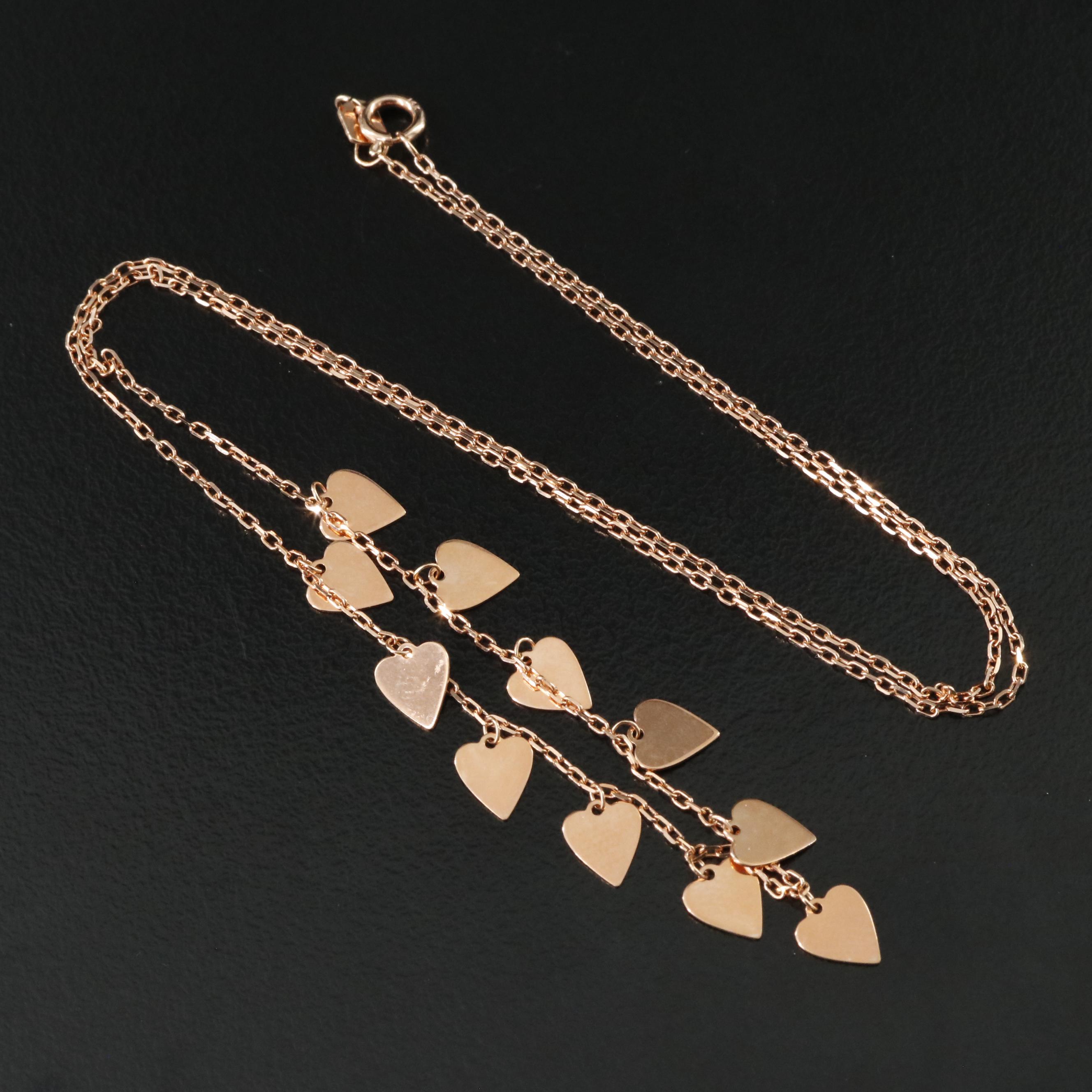 14K Rose Gold Heart Fringe Necklace