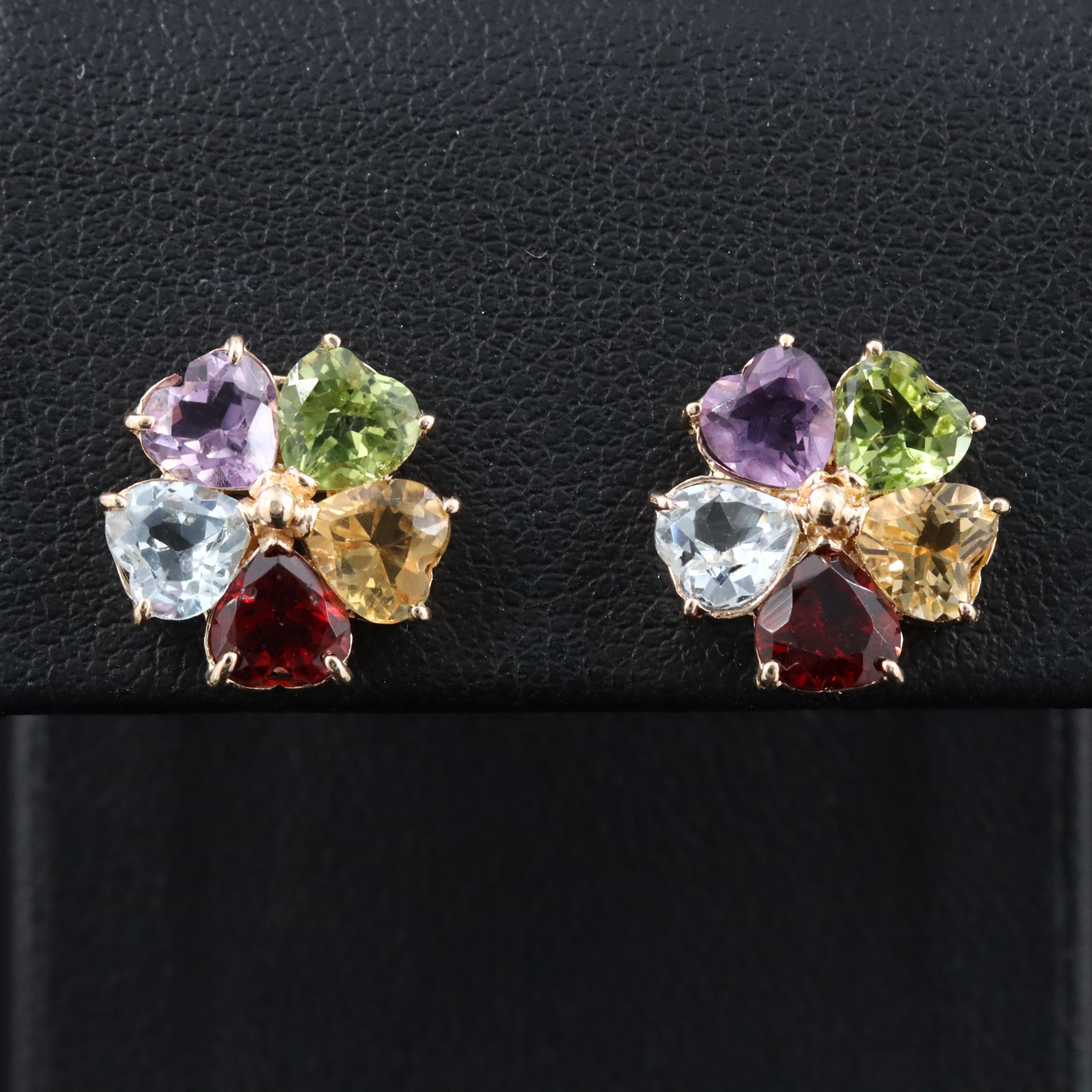 14K Gemstone Earrings Featuring Amethyst, Garnet and Topaz