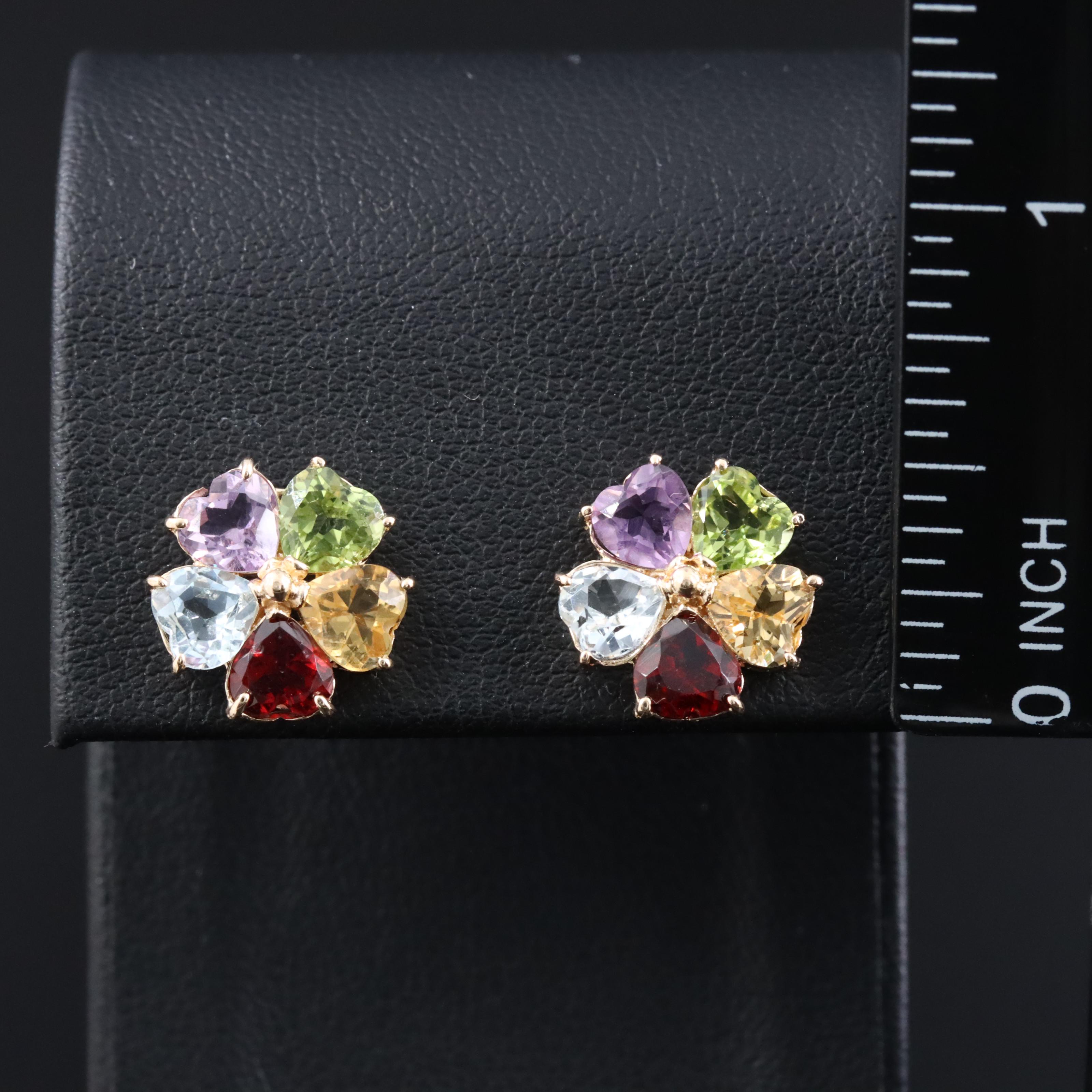 14K Gemstone Earrings Featuring Amethyst, Garnet and Topaz