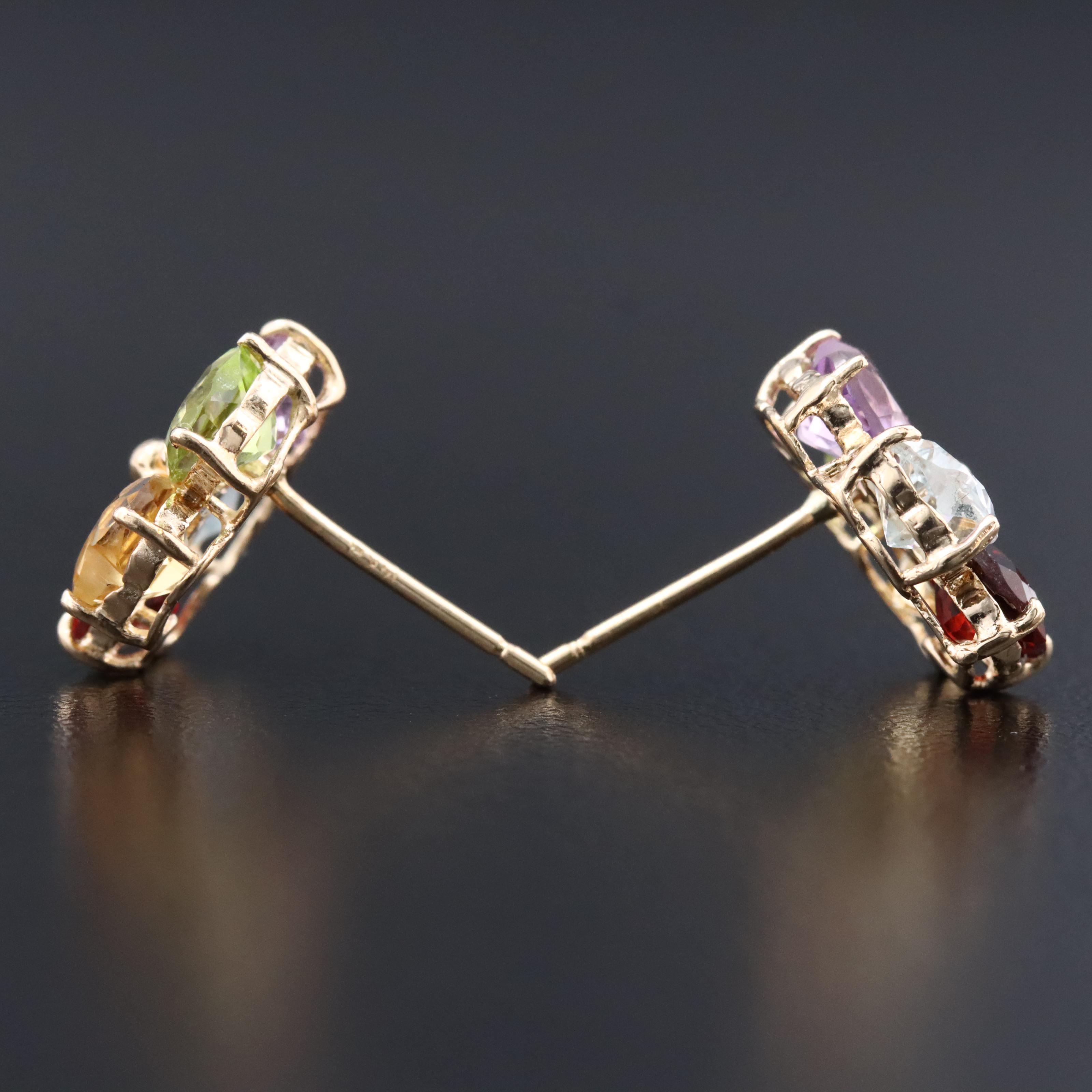 14K Gemstone Earrings Featuring Amethyst, Garnet and Topaz