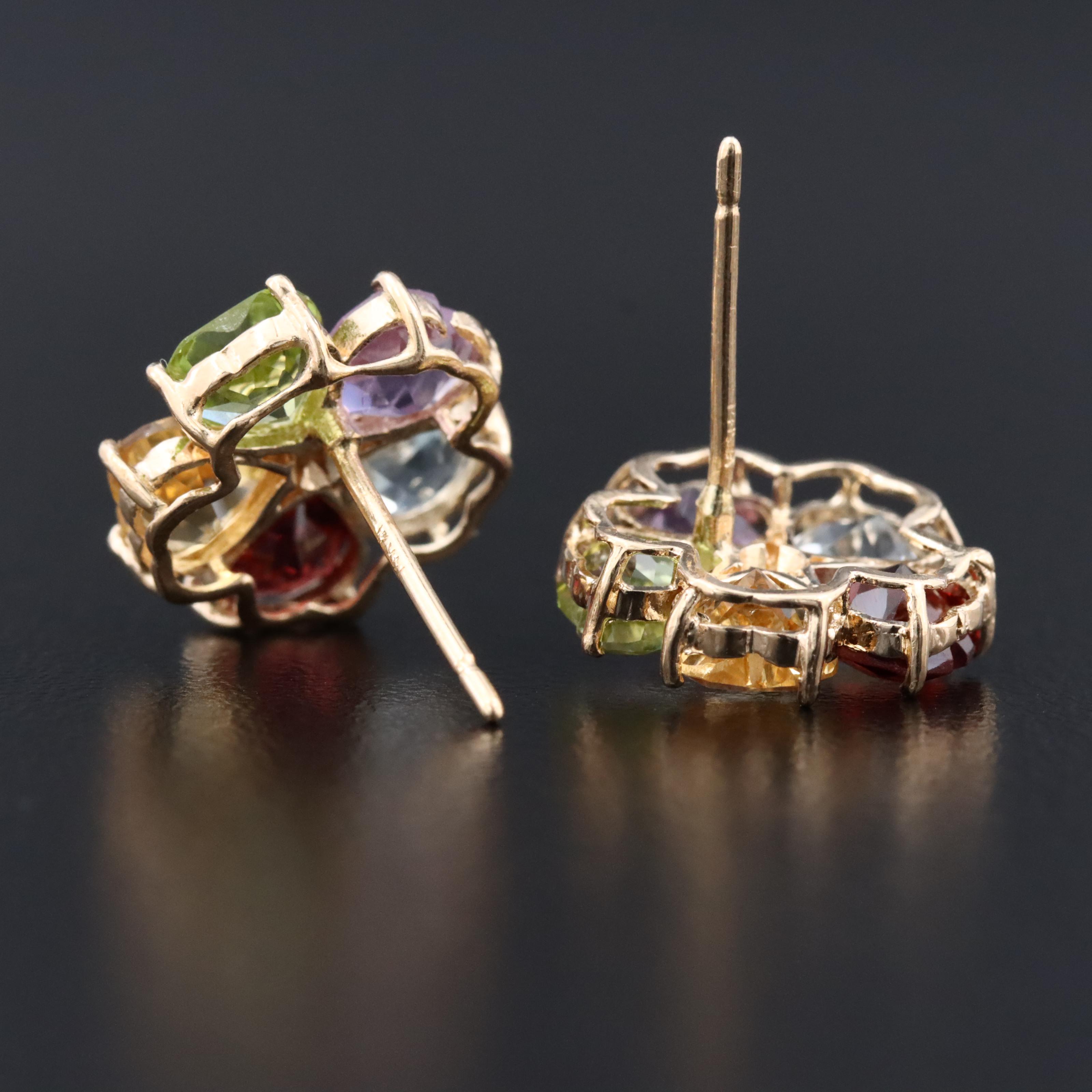 14K Gemstone Earrings Featuring Amethyst, Garnet and Topaz