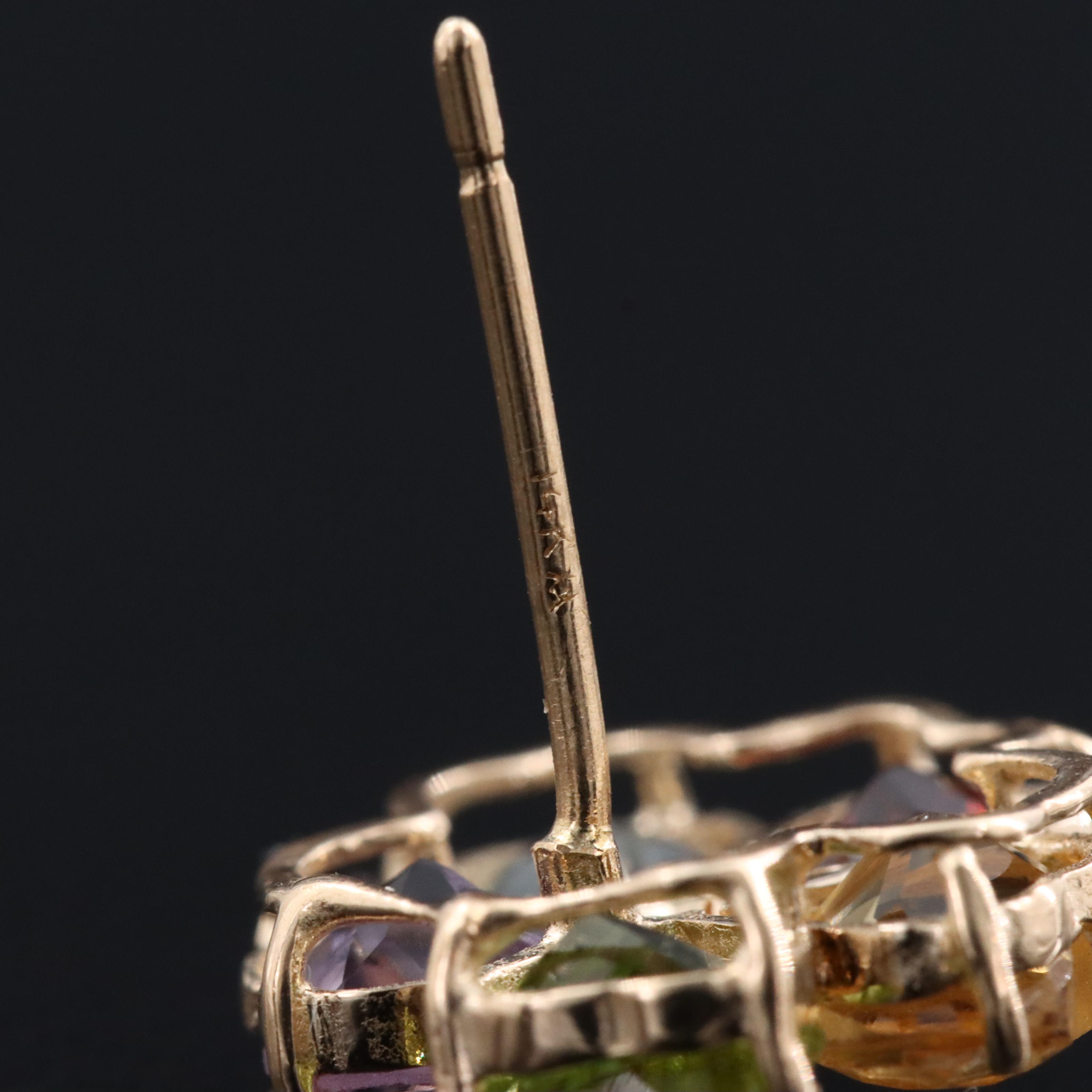 14K Gemstone Earrings Featuring Amethyst, Garnet and Topaz