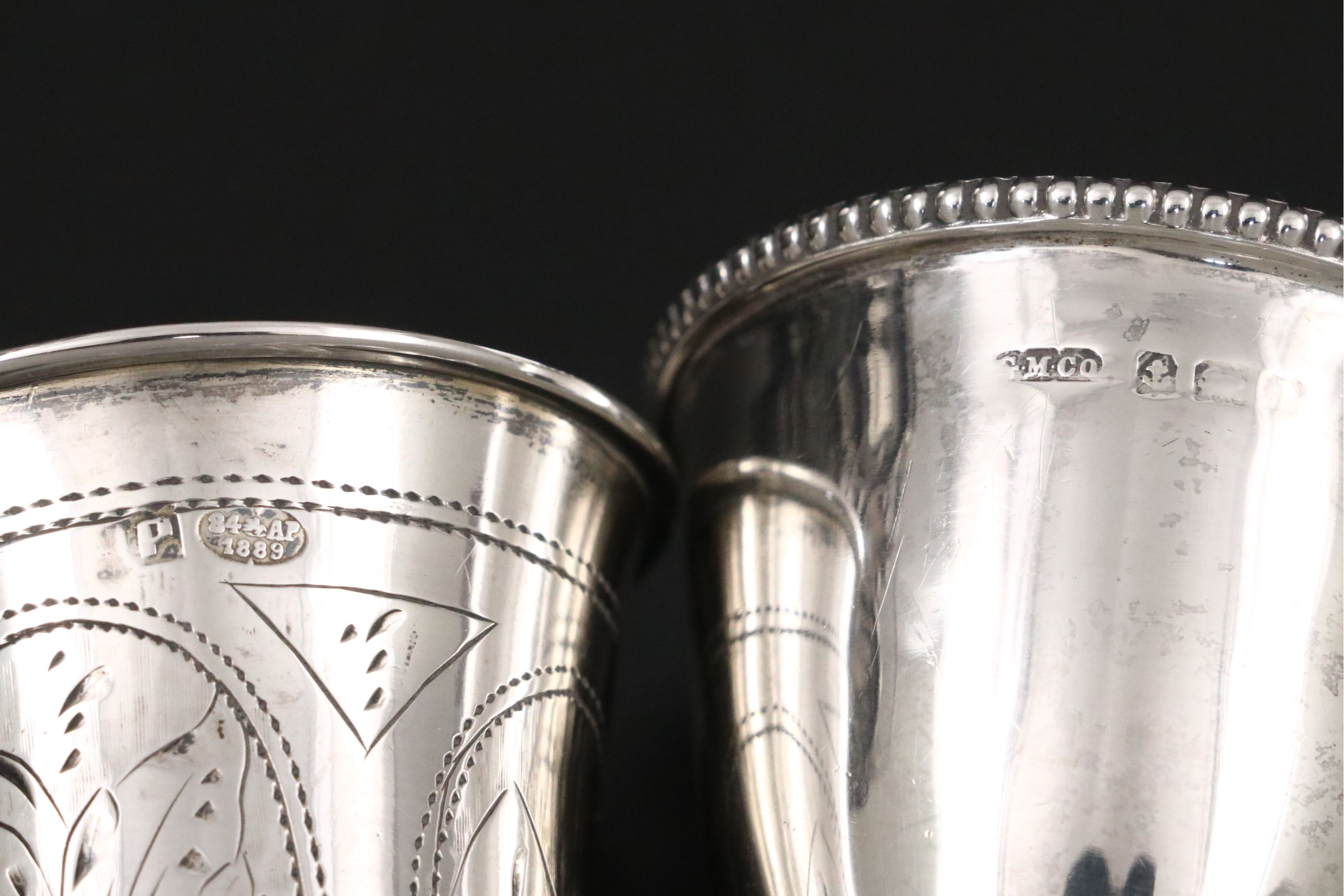 Hanau Repoussé Silver Over Glass with Russian 875 and Other Silver Cups