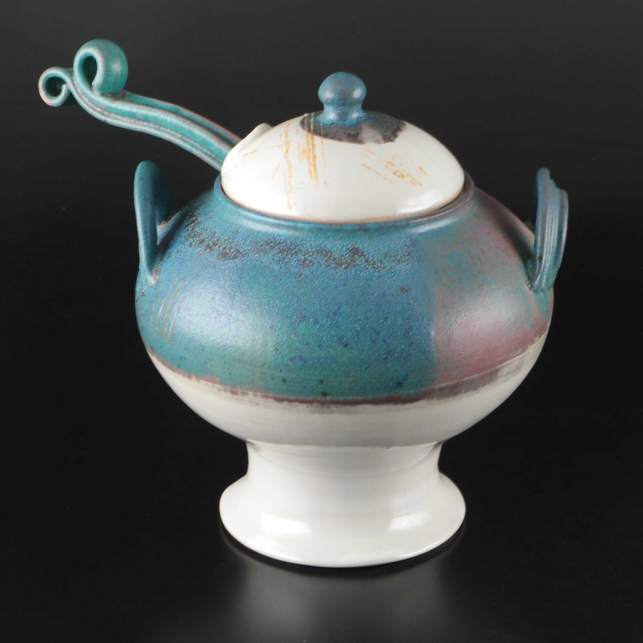 Artist Signed Pottery Soup Tureen with Ladle