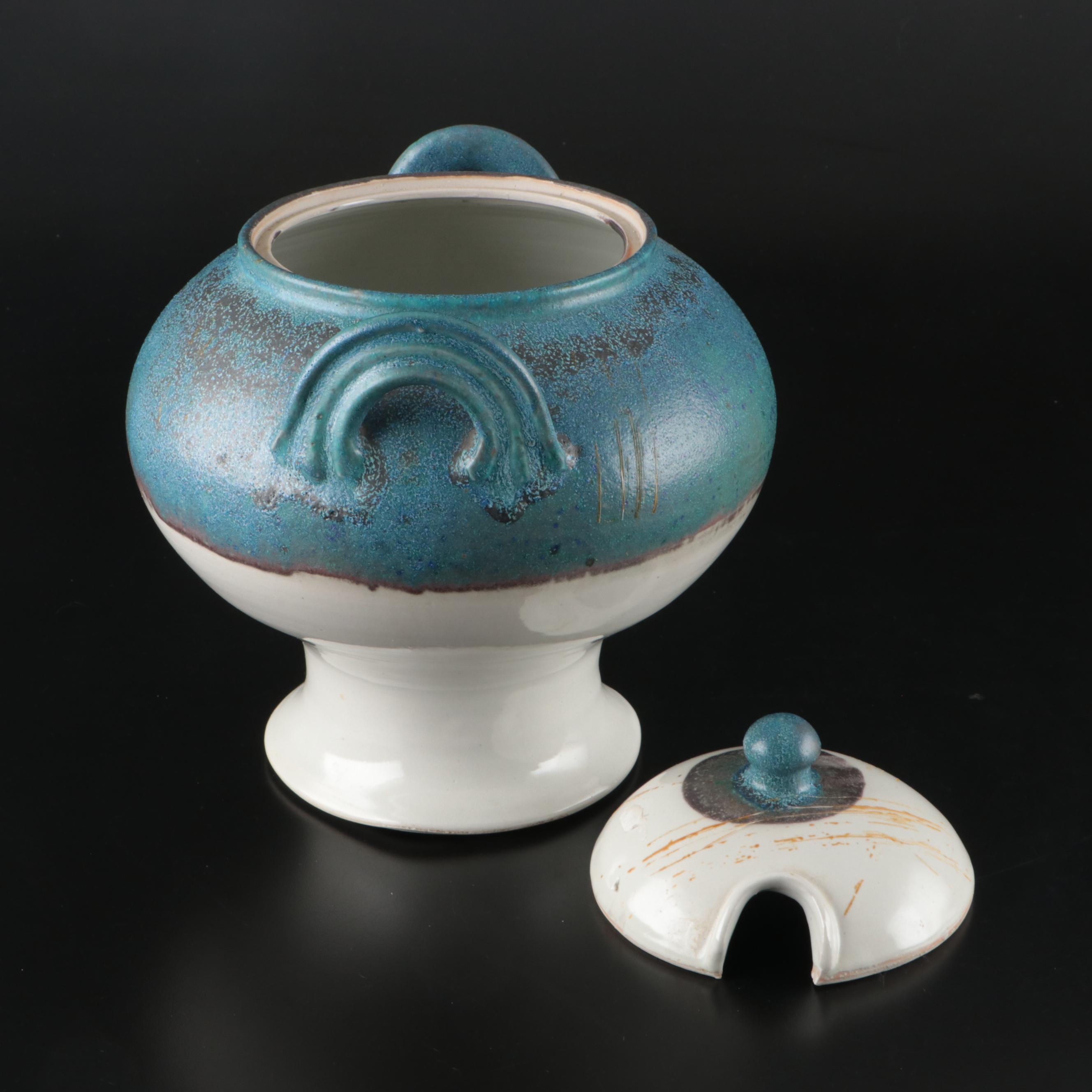 Artist Signed Pottery Soup Tureen with Ladle